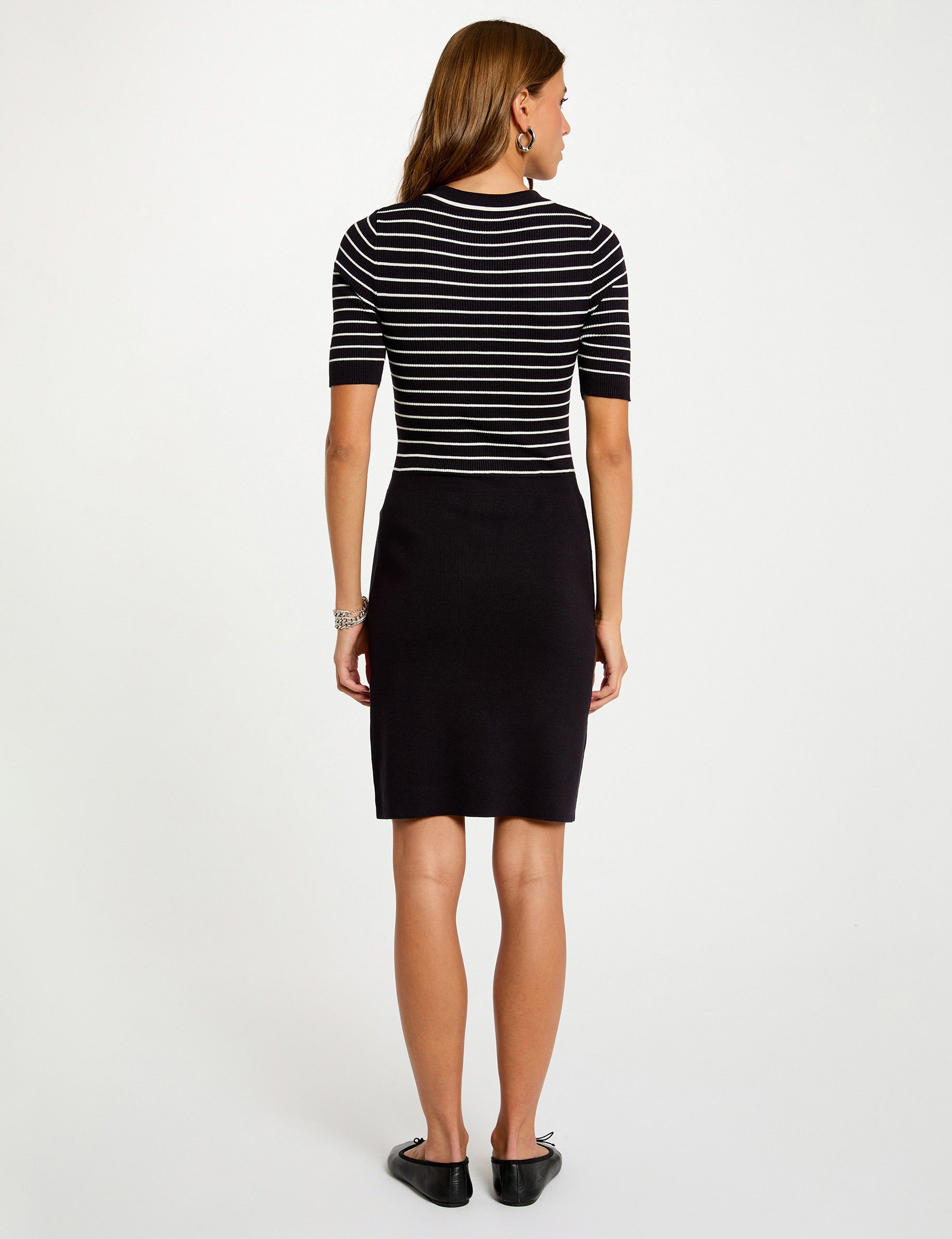 Mini knitted dress stripes navy blue women