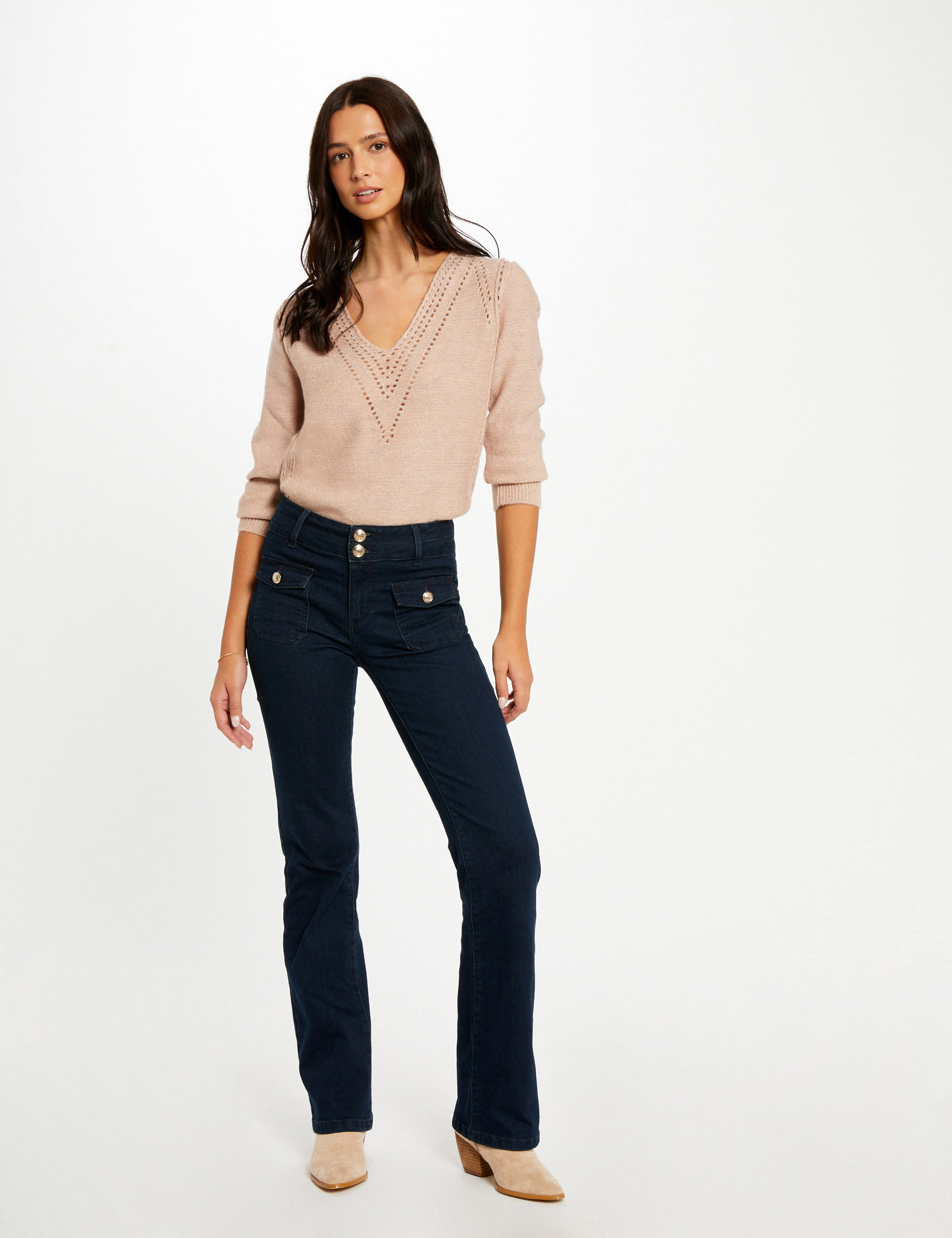 high waisted bootcut jeans raw denim women High-waisted bootcut jeans raw denim women
