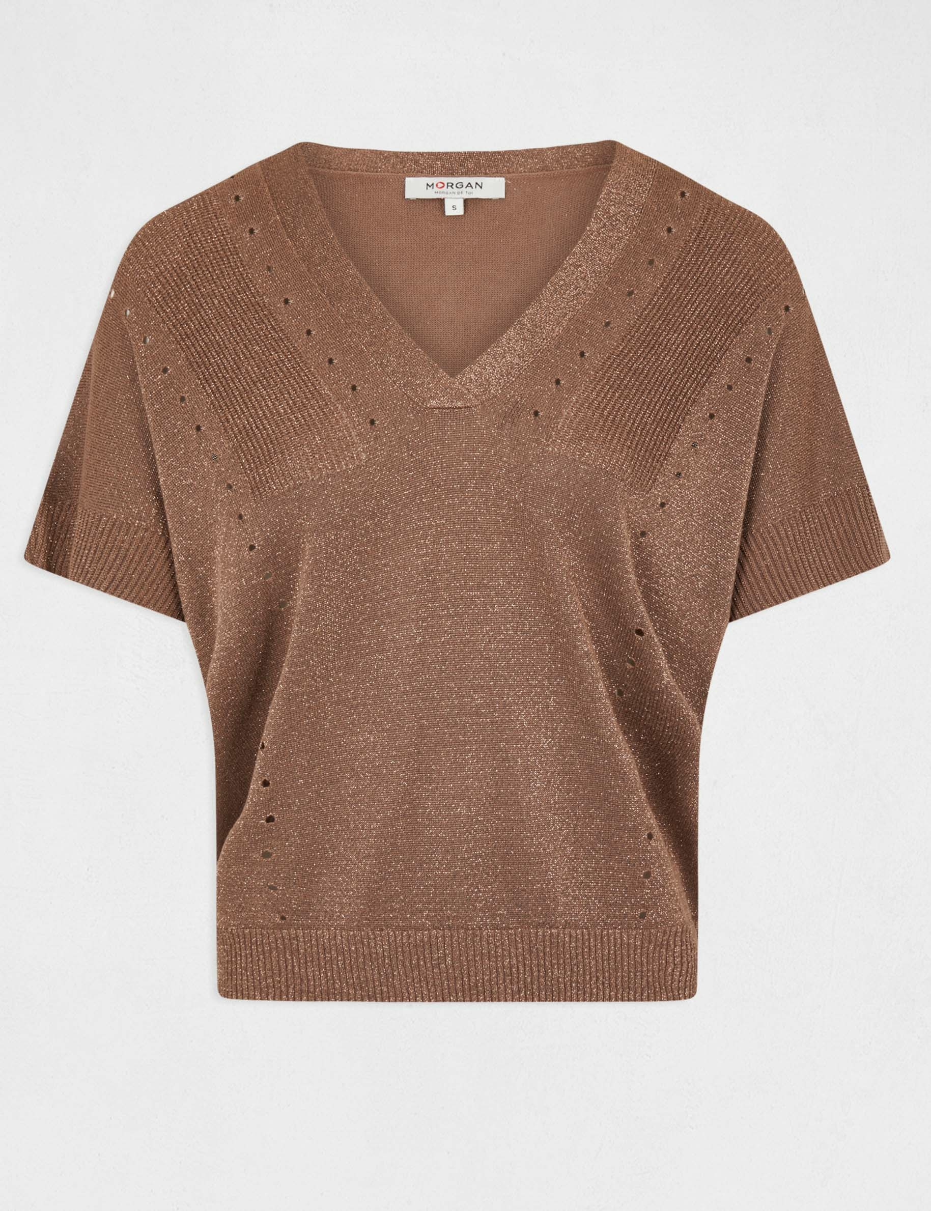Short-sleeved jumper with V-neck rust ladies' Short-sleeved jumper with V-neck rust ladies'