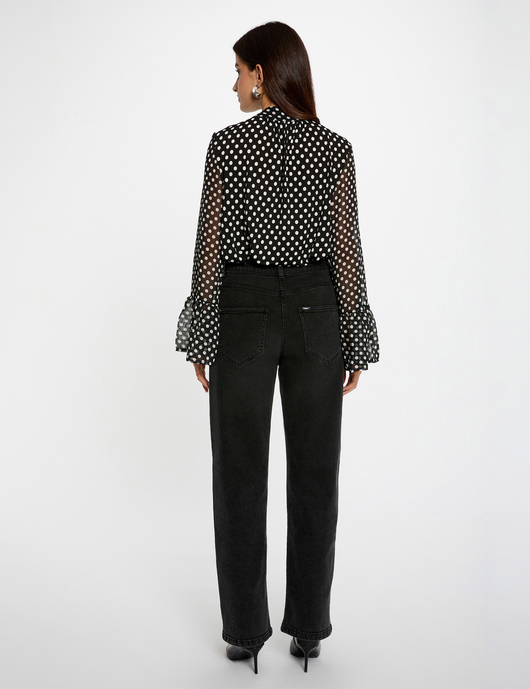T-shirt voile col lavallière noir femme