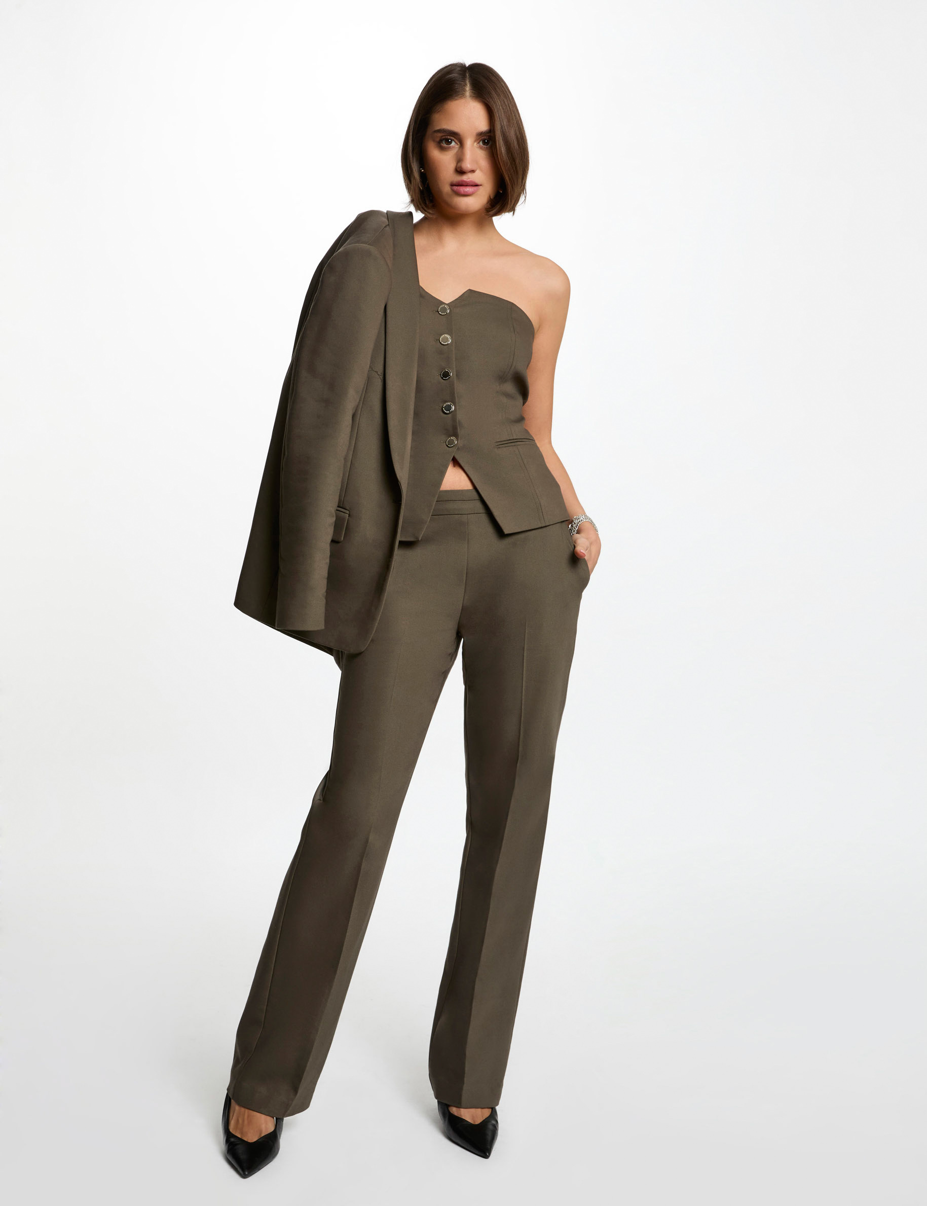 cigarette trousers with darts khaki green women Cigarette trousers with darts khaki green women