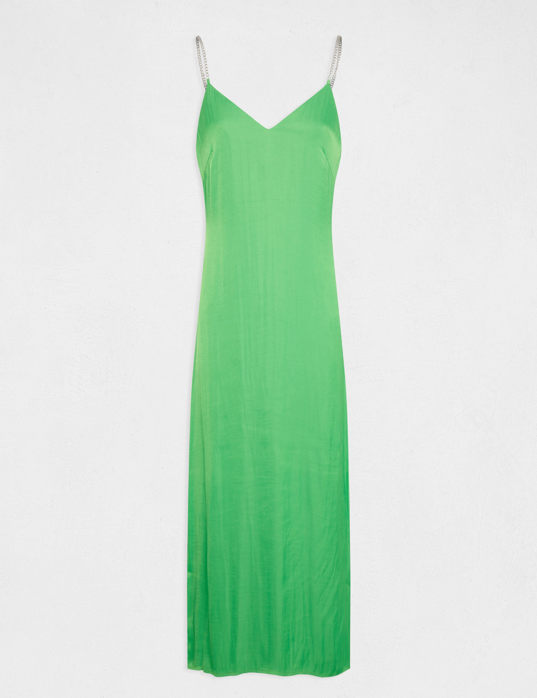 Maxi A-line satin dress with slit light green ladies'
