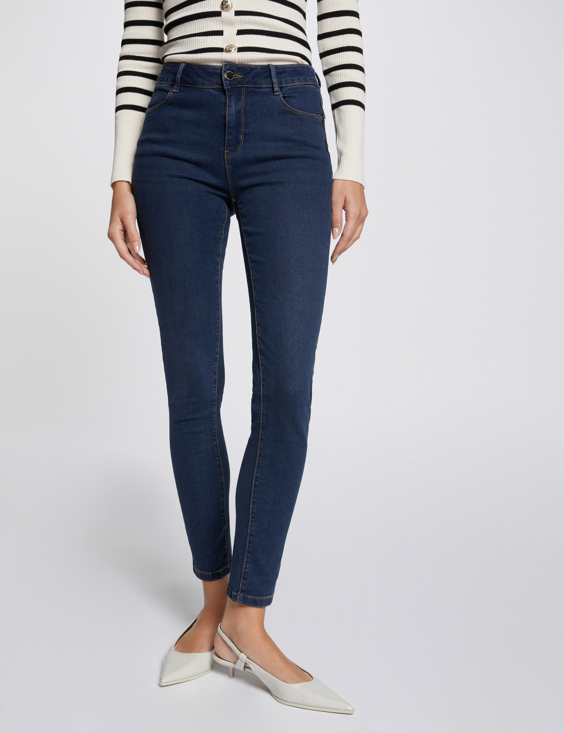 Standard waisted slim jeans raw denim ladies'