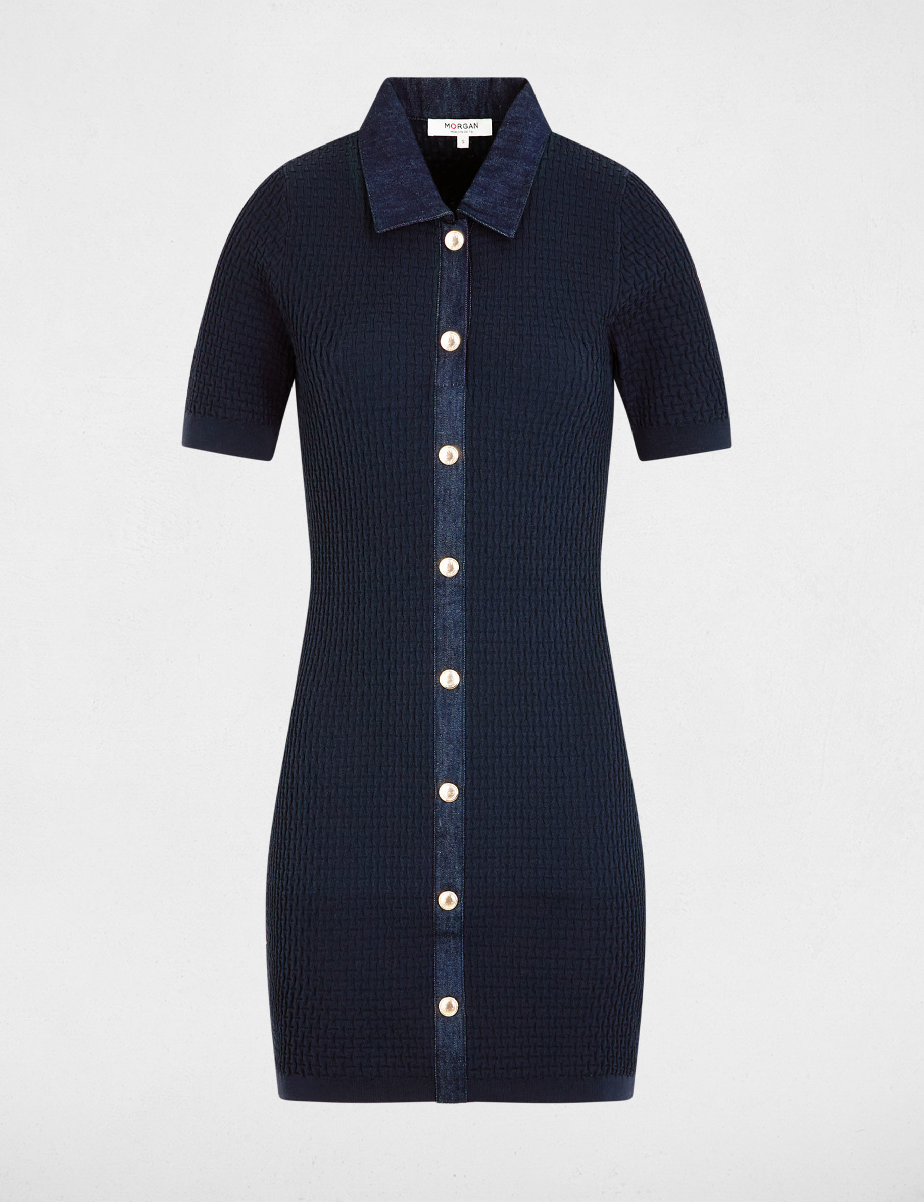 Fitted short knit dress navy blue women