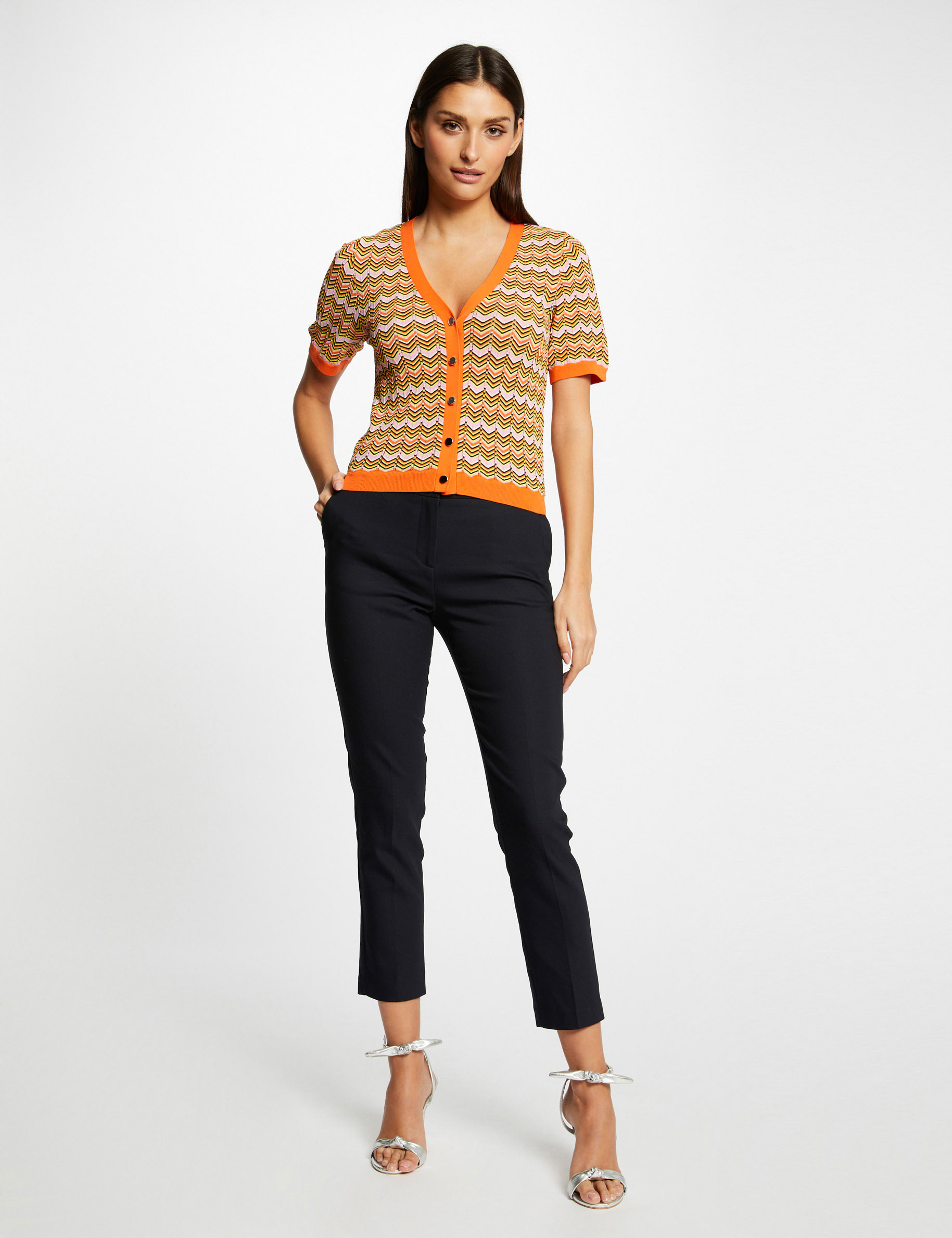 Short-sleeved jumper chevron print orange ladies' Short-sleeved jumper chevron print orange ladies'