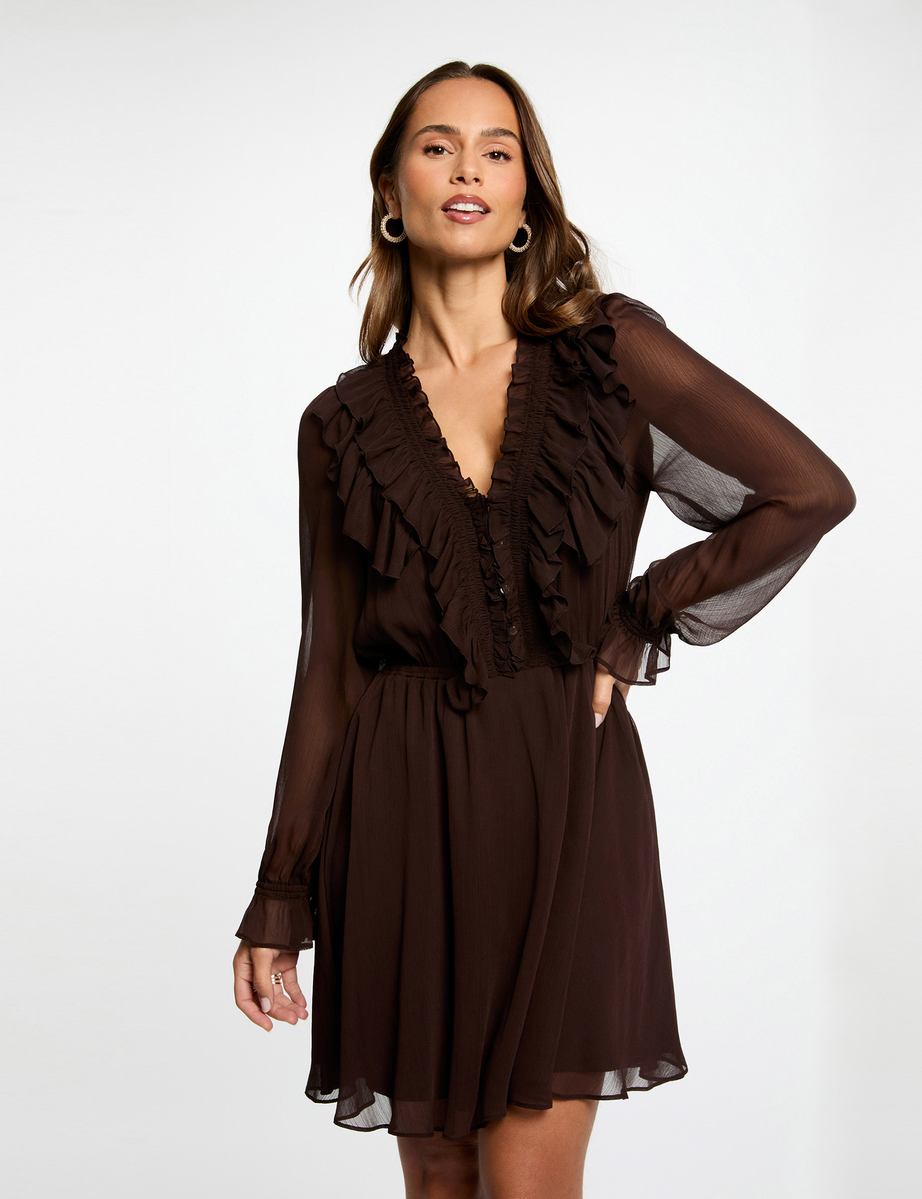 Fitted short dress dark brown women