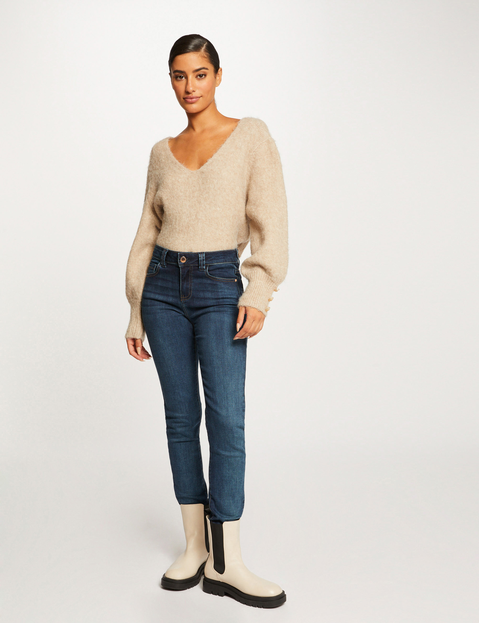 High-waisted slim jeans stone denim ladies'