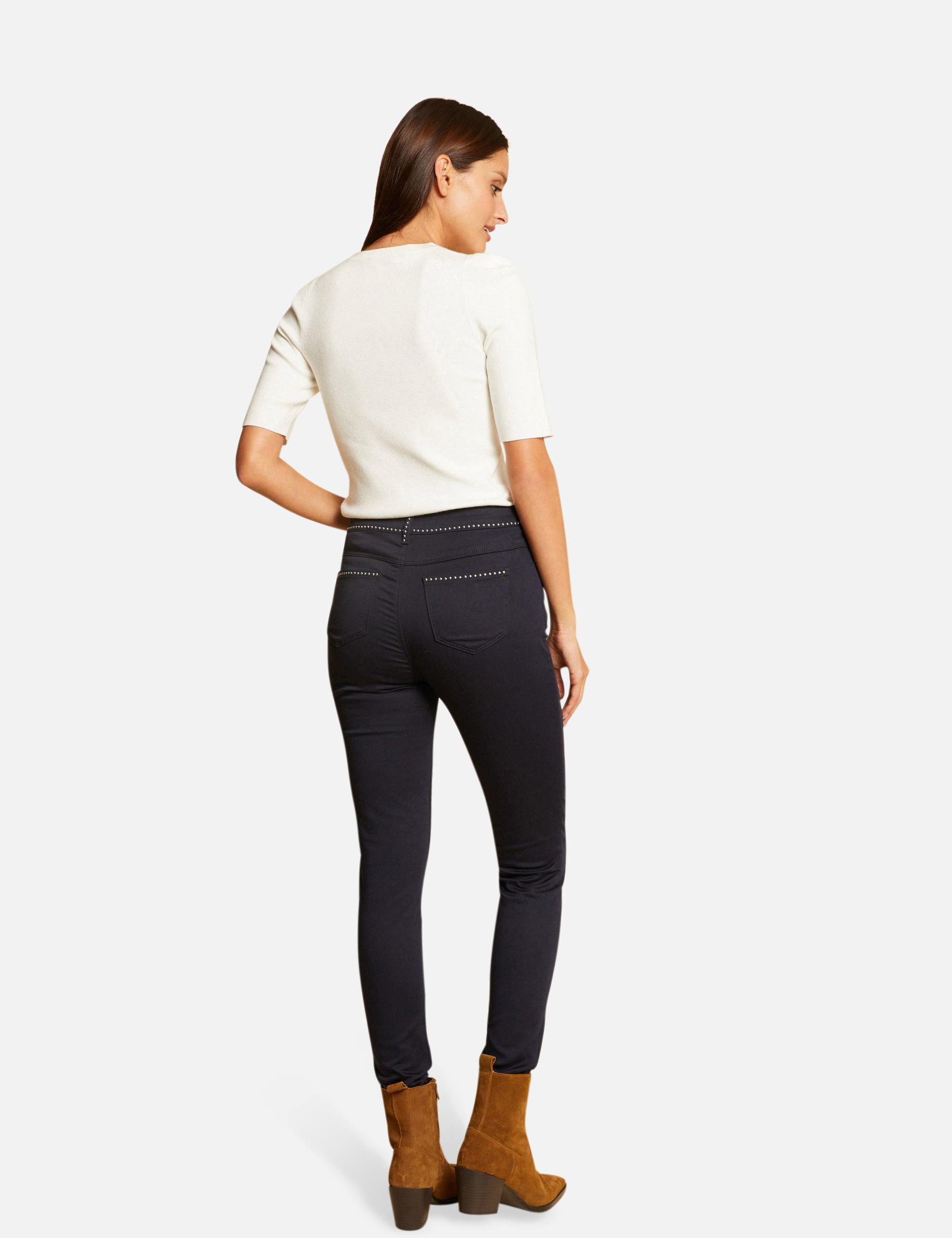 Slim trousers with studs navy ladies' Slim trousers with studs navy ladies'
