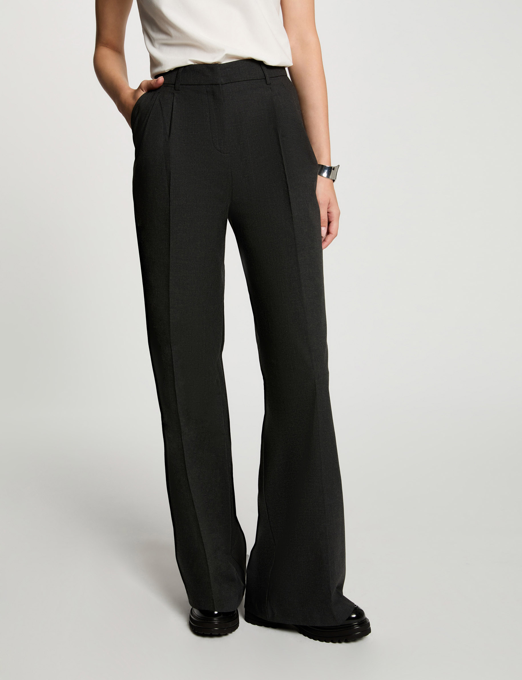 wide leg trousers with darts anthracite grey women Wide leg trousers with darts anthracite grey women