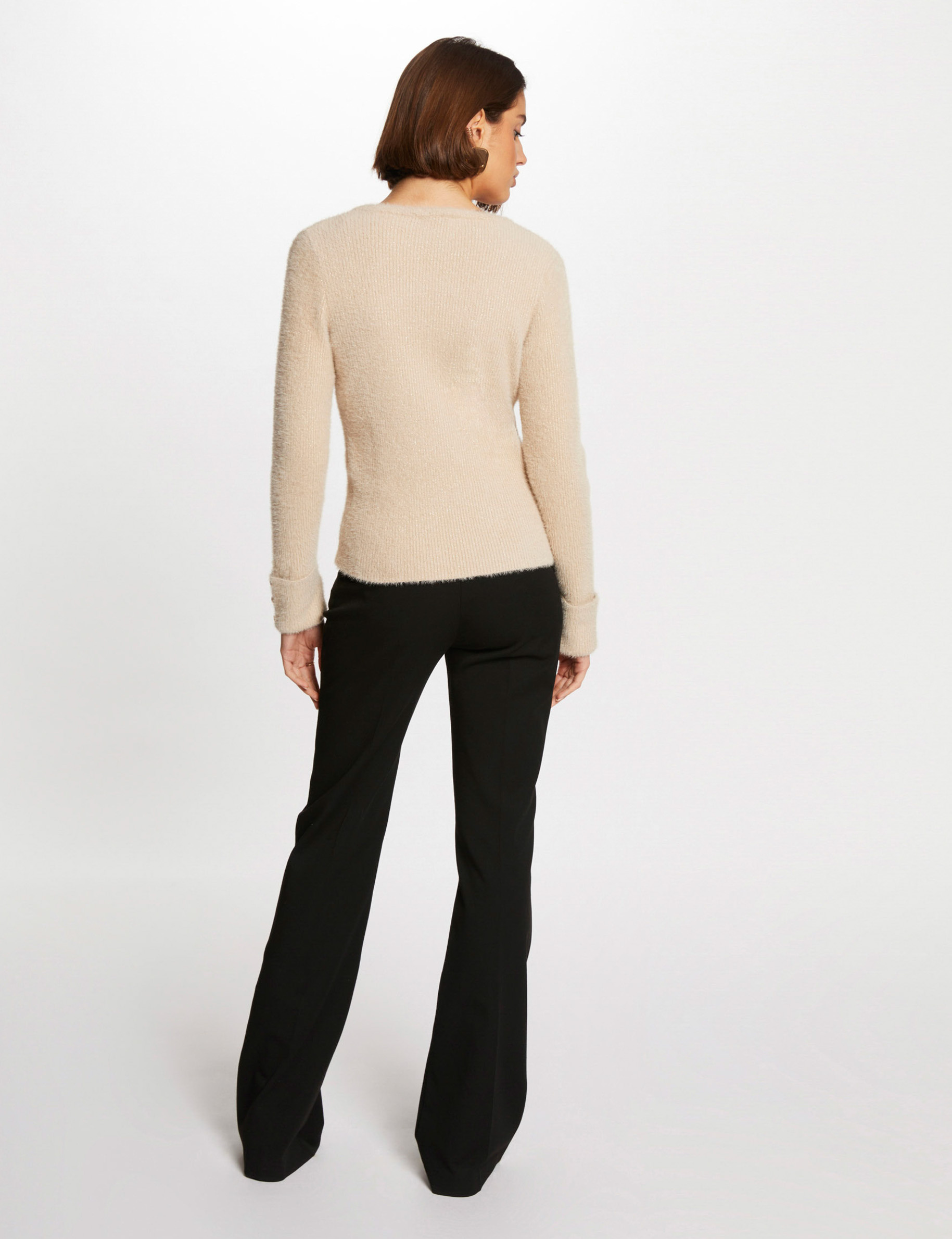pull manches longues avec col en v taupe femme Pull manches longues avec col en V taupe femme