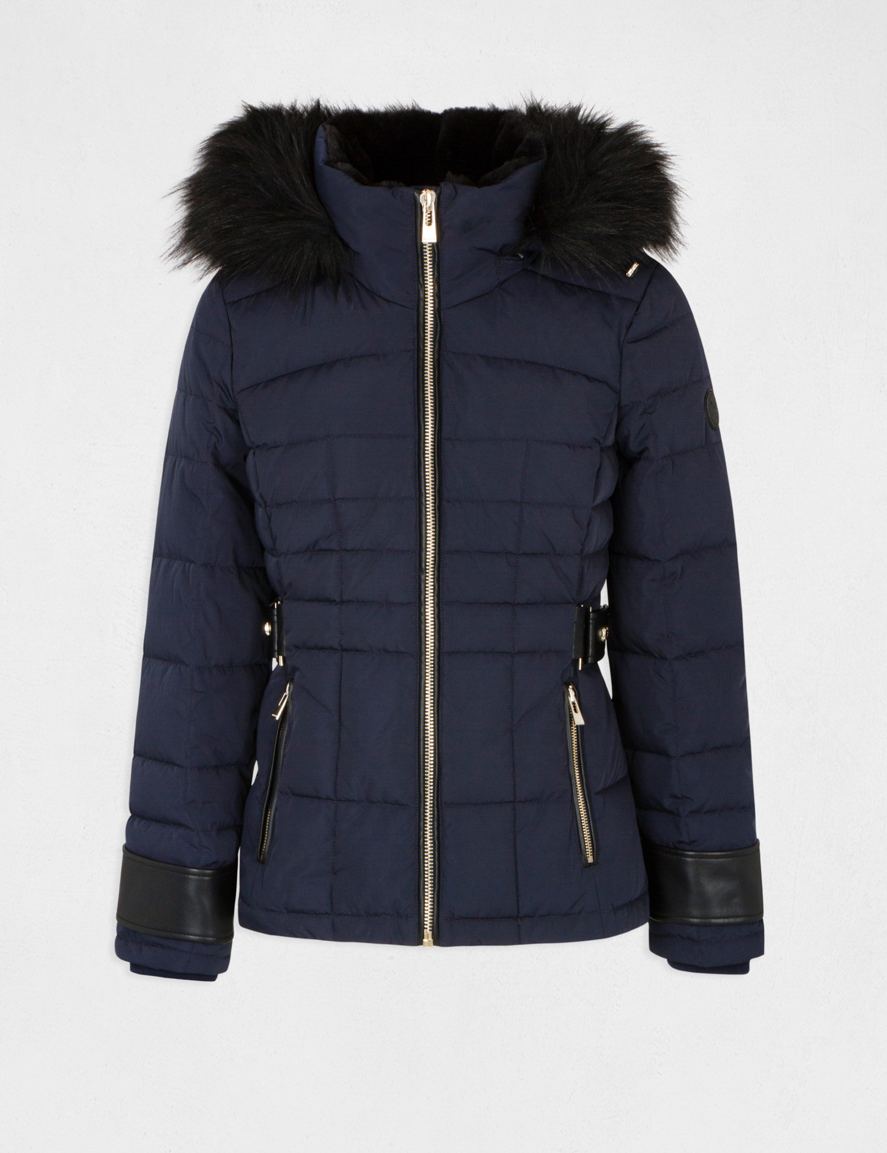 straight padded jacket with hood navy blue women Straight padded jacket with hood navy blue women