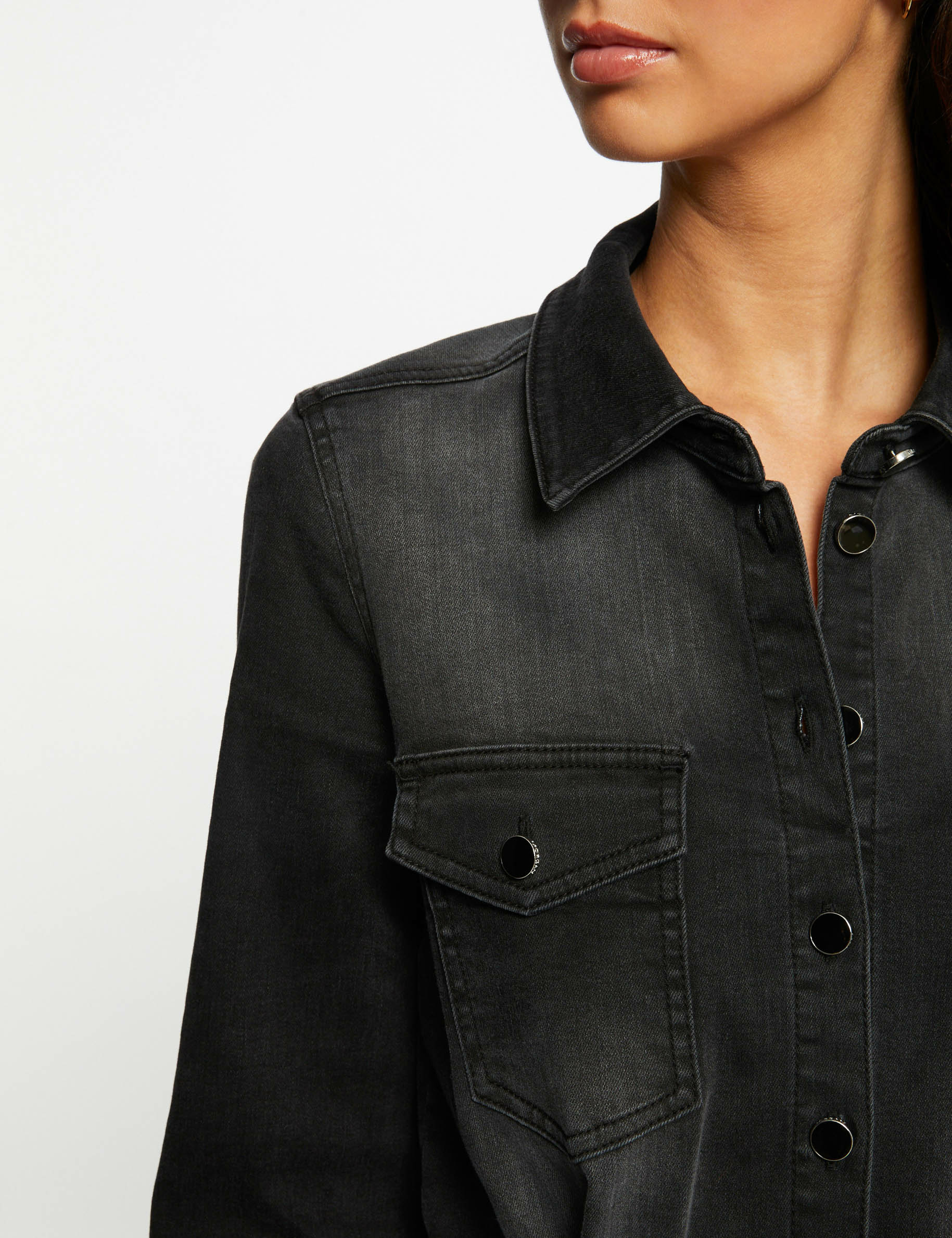 Fitted belted denim jumpsuit anthracite grey ladies'