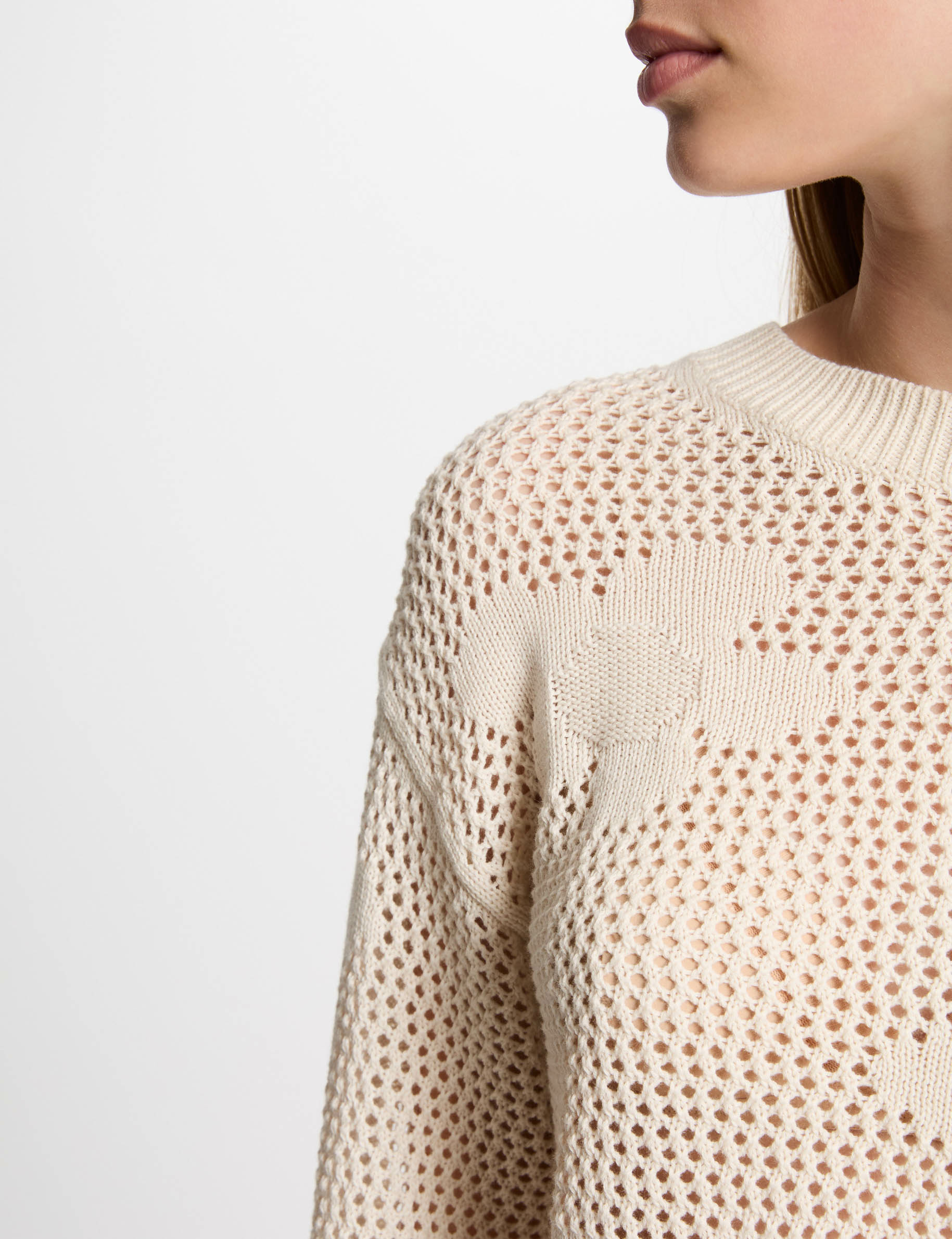 pull col rond ajoure ivoire femme Pull col rond ajouré ivoire femme