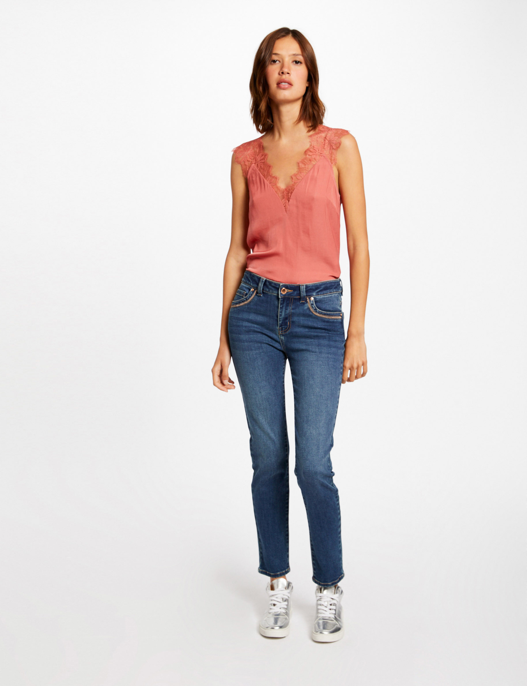 Blouse with wide straps in lace rust ladies'