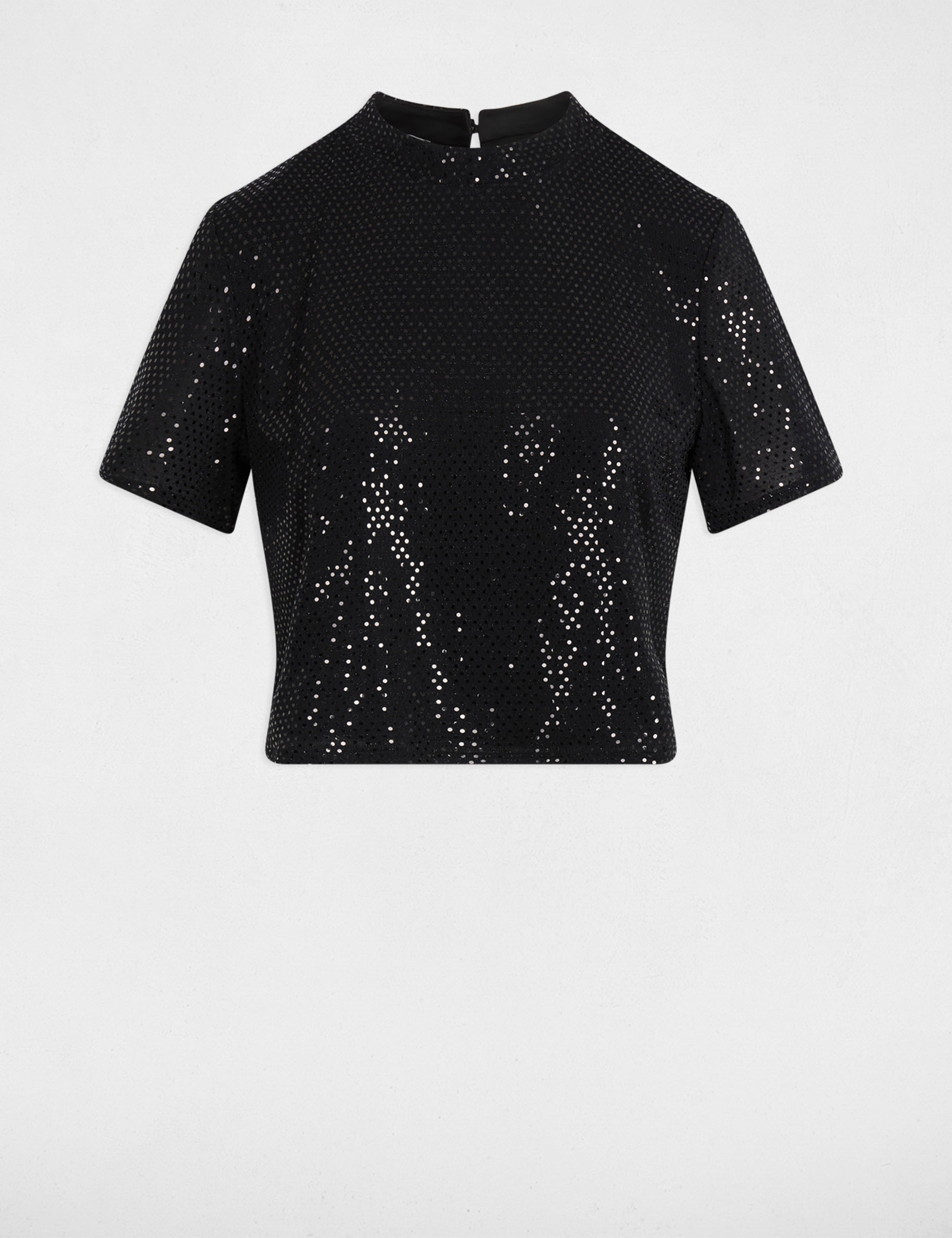 High neck sequin t-shirt black women