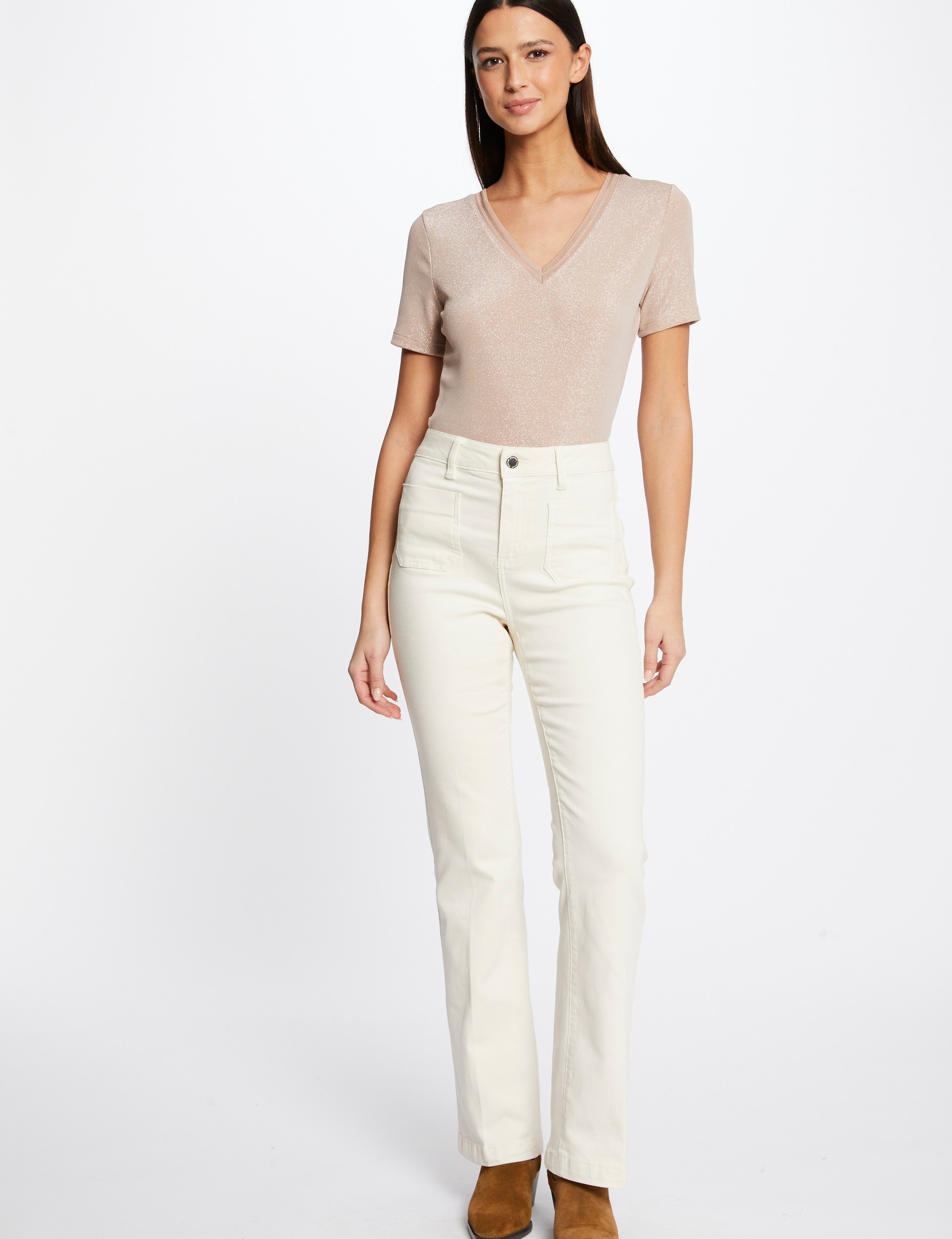 Straight trousers with darts ivory ladies'