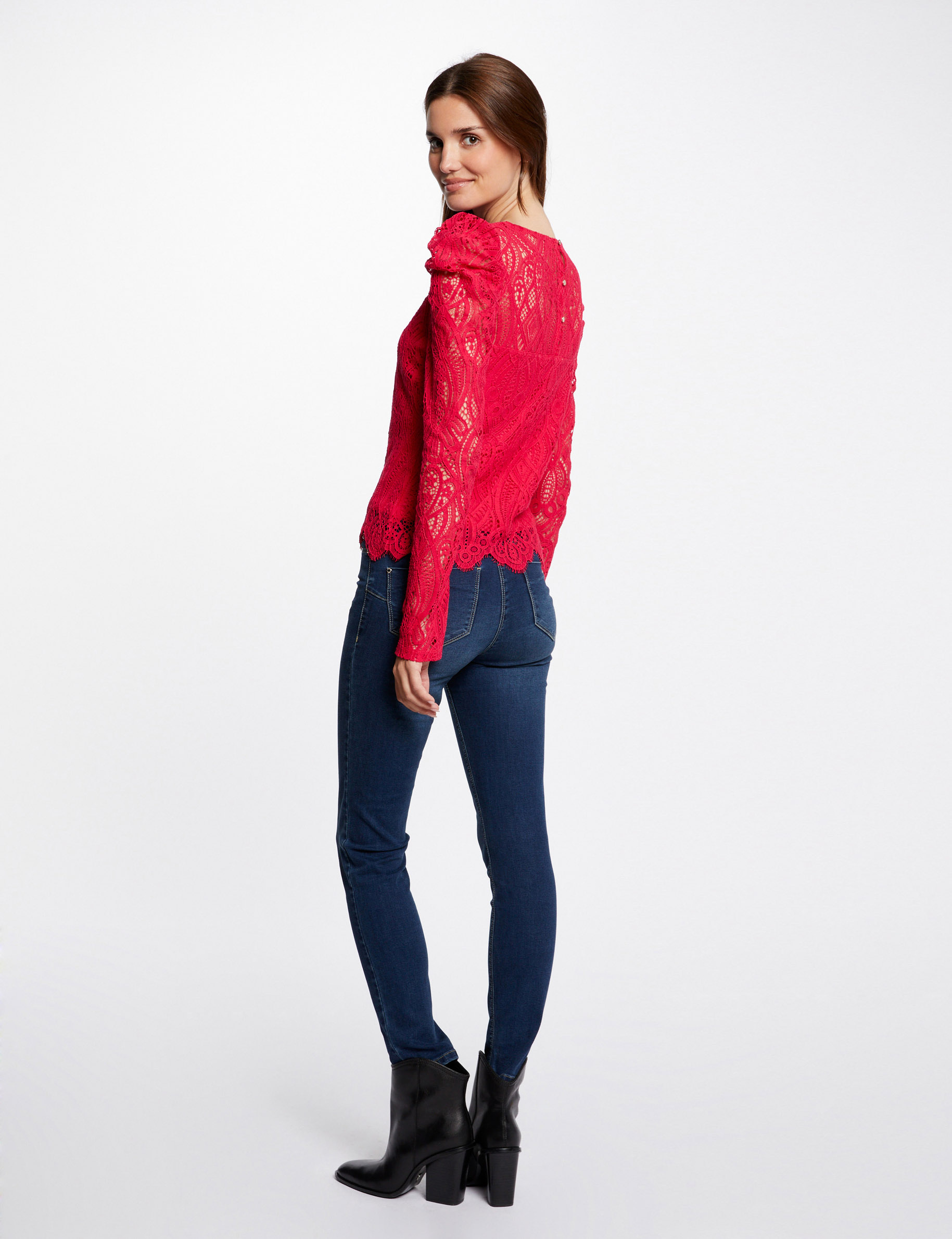 Long-sleeved t-shirt with lace fuchsia ladies'