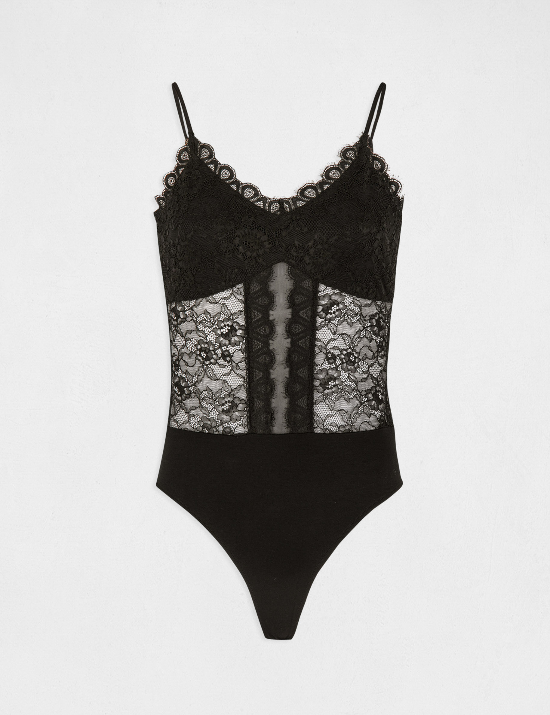 Body with thin straps and lace black ladies'