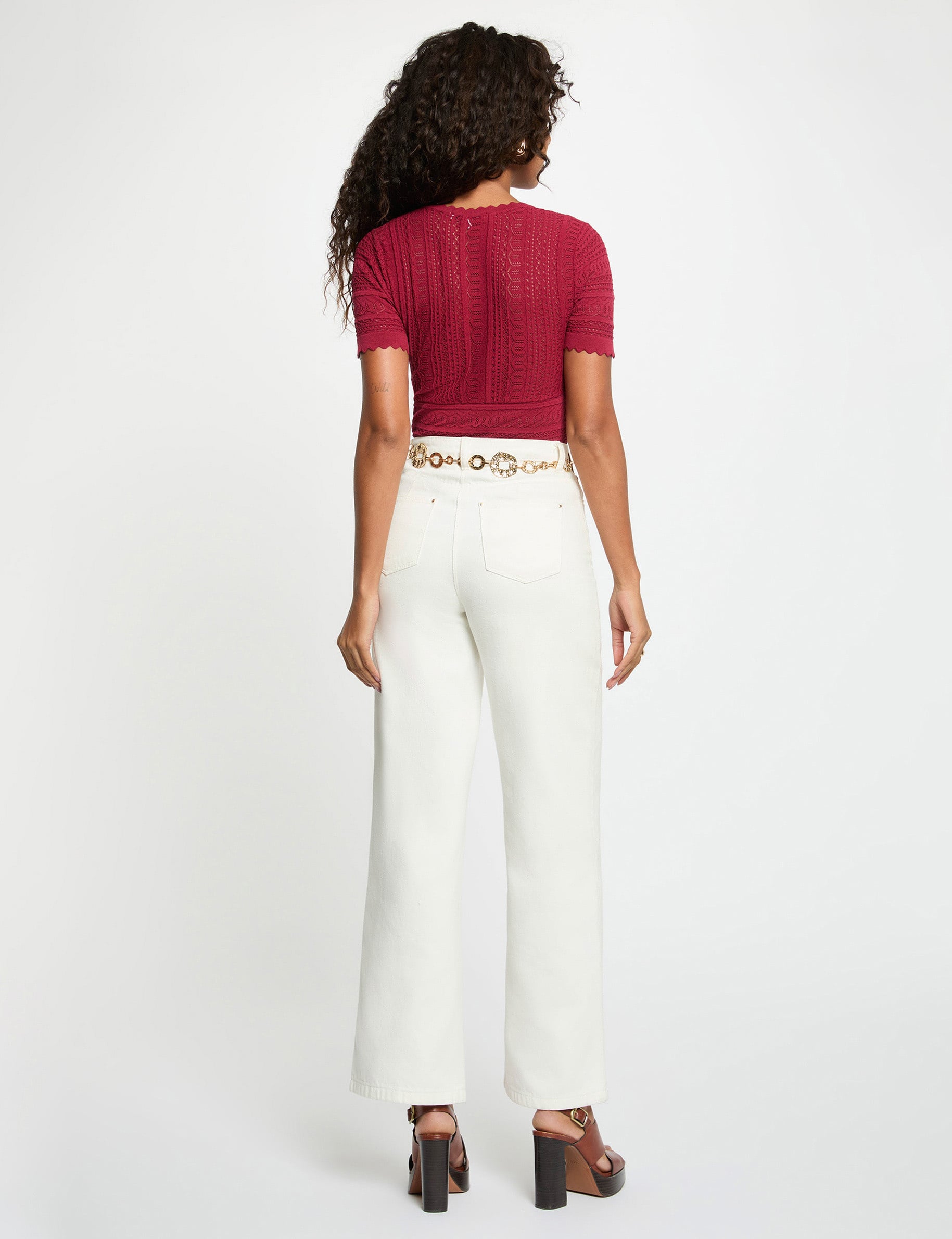 Short-sleeve lace top bordeaux women