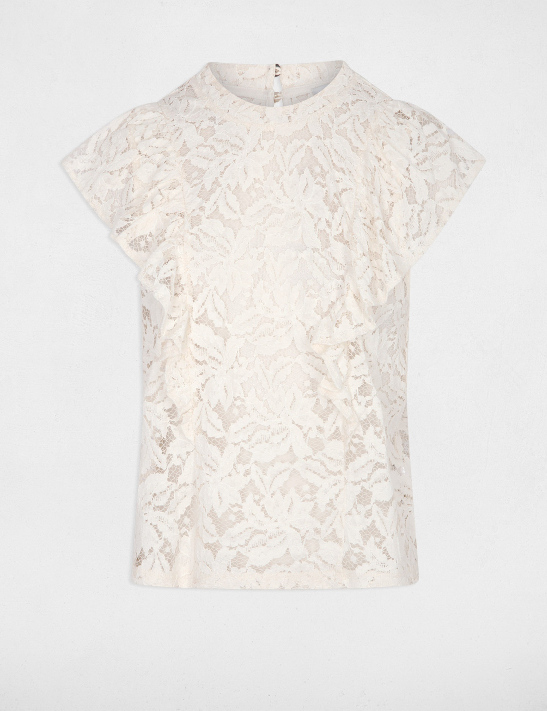 Lace blouse with high neck ivory women