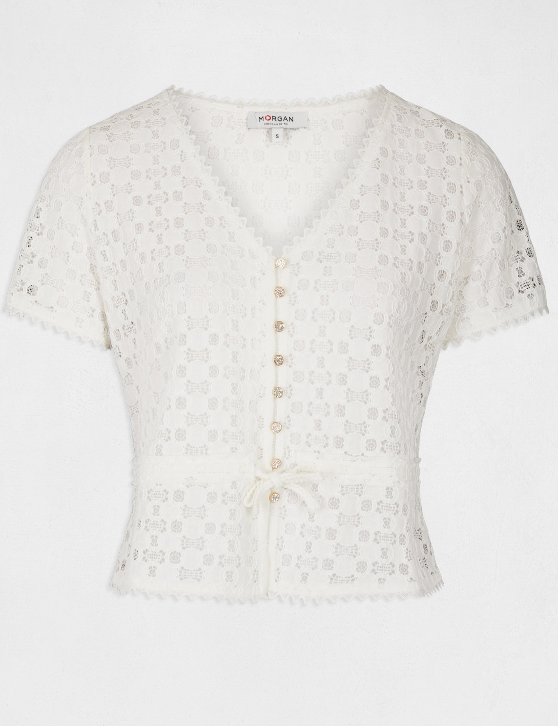 Short-sleeved t-shirt with lace ecru ladies'