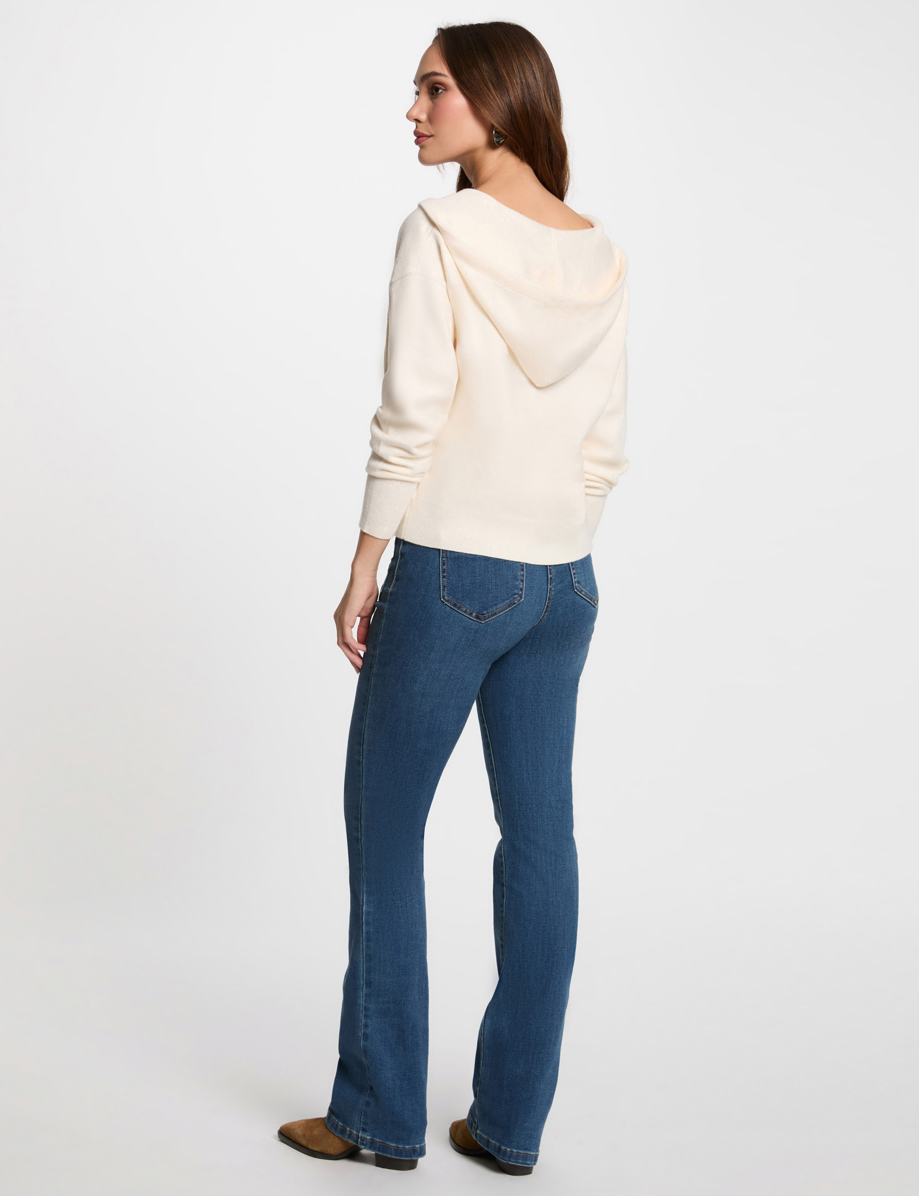 pull col en v a capuche ivoire femme Pull col en V à capuche ivoire femme