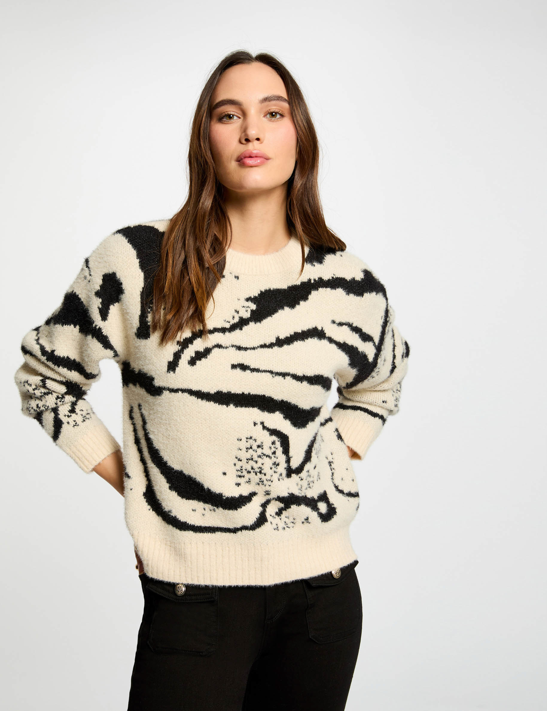 printed jumper round neck beige women Printed jumper round neck beige women