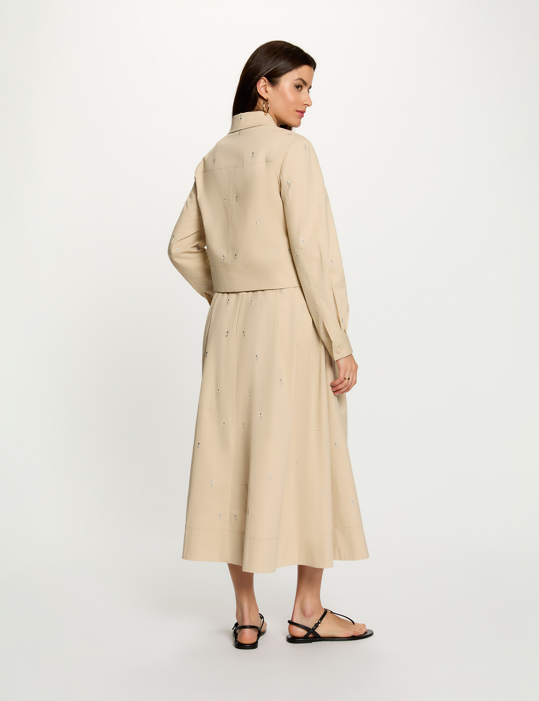 Cropped studded jacket beige women