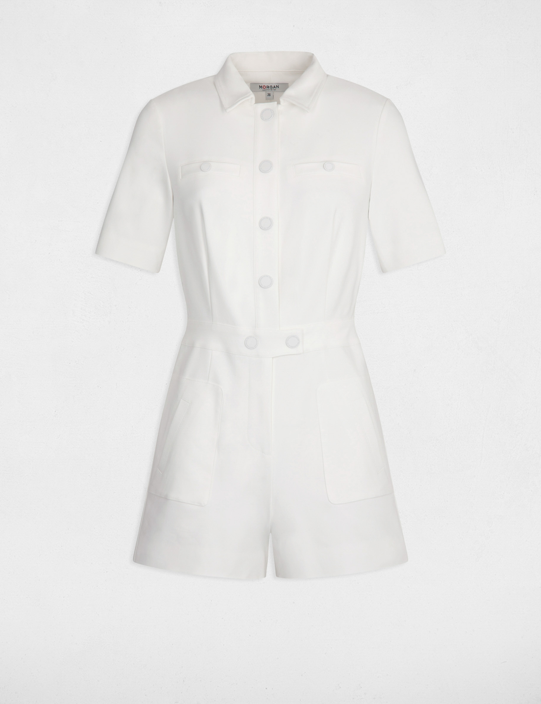 Buttoned fitted playsuit ecru women Morgan