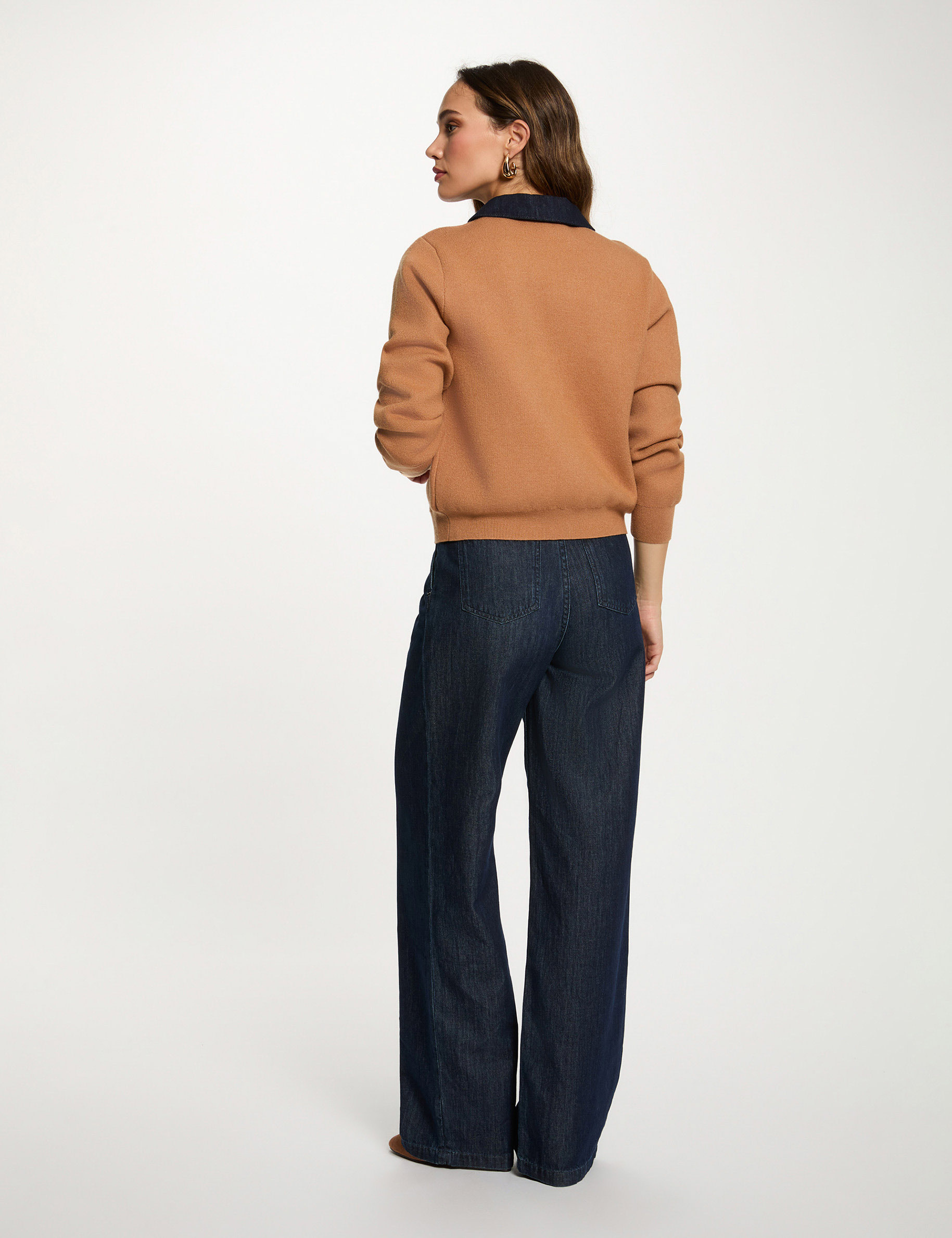 Short cardigan with lapel collar beige women