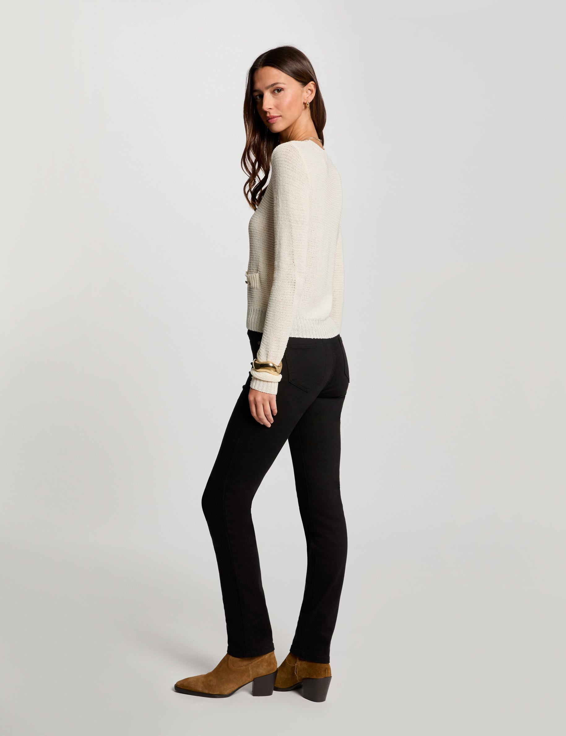 jumper openwork and round neck ivory women Jumper openwork and round neck ivory women