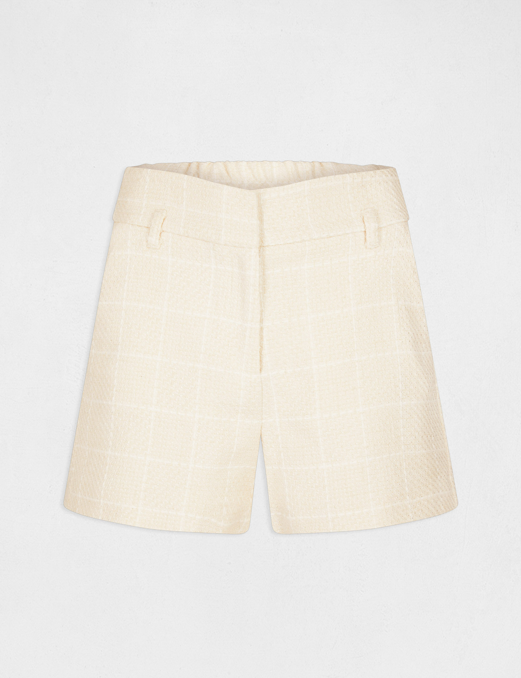 Checked high-waisted straight shorts ivory ladies'