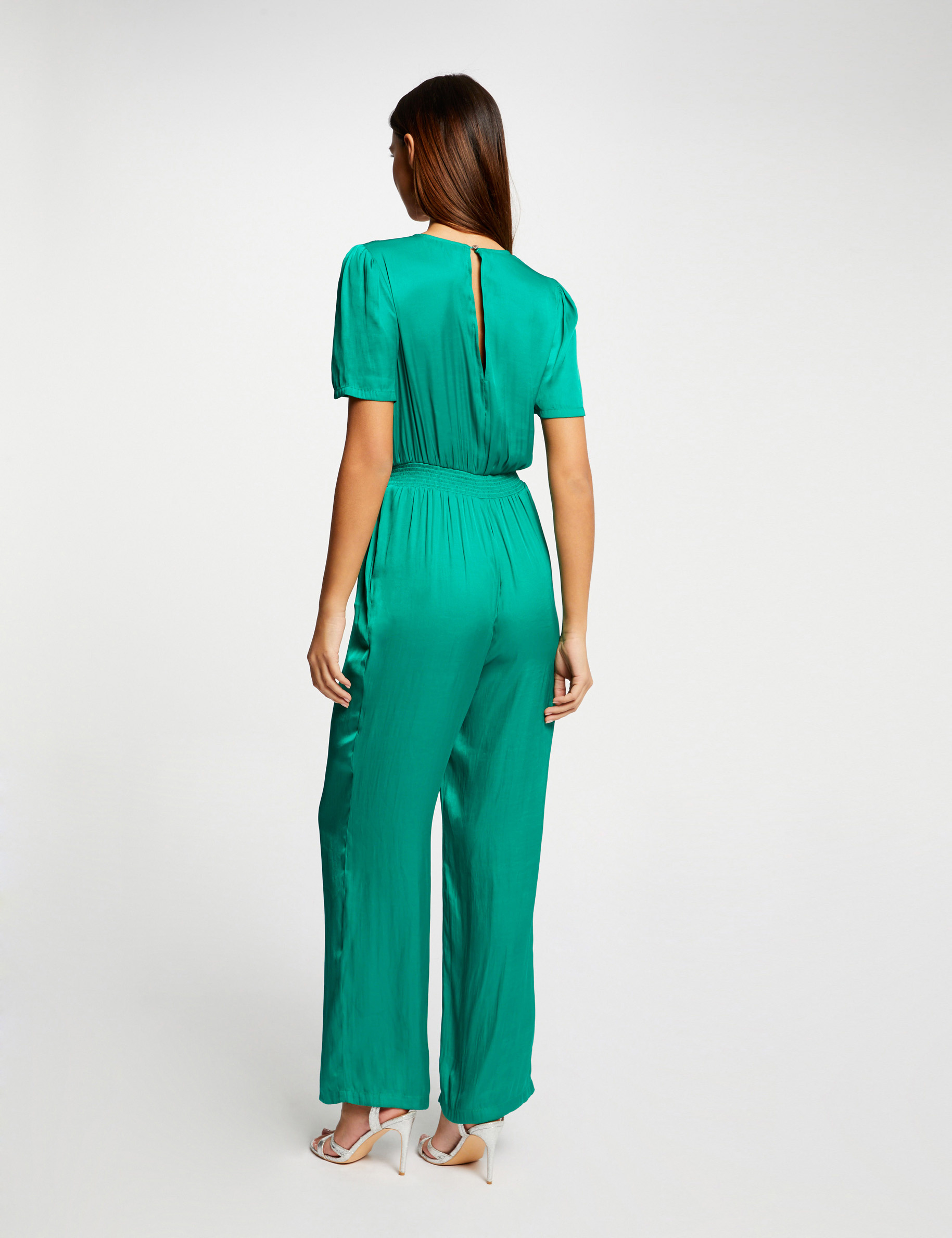 Satin loose straight jumpsuit mid-green ladies' Satin loose straight jumpsuit mid-green ladies'