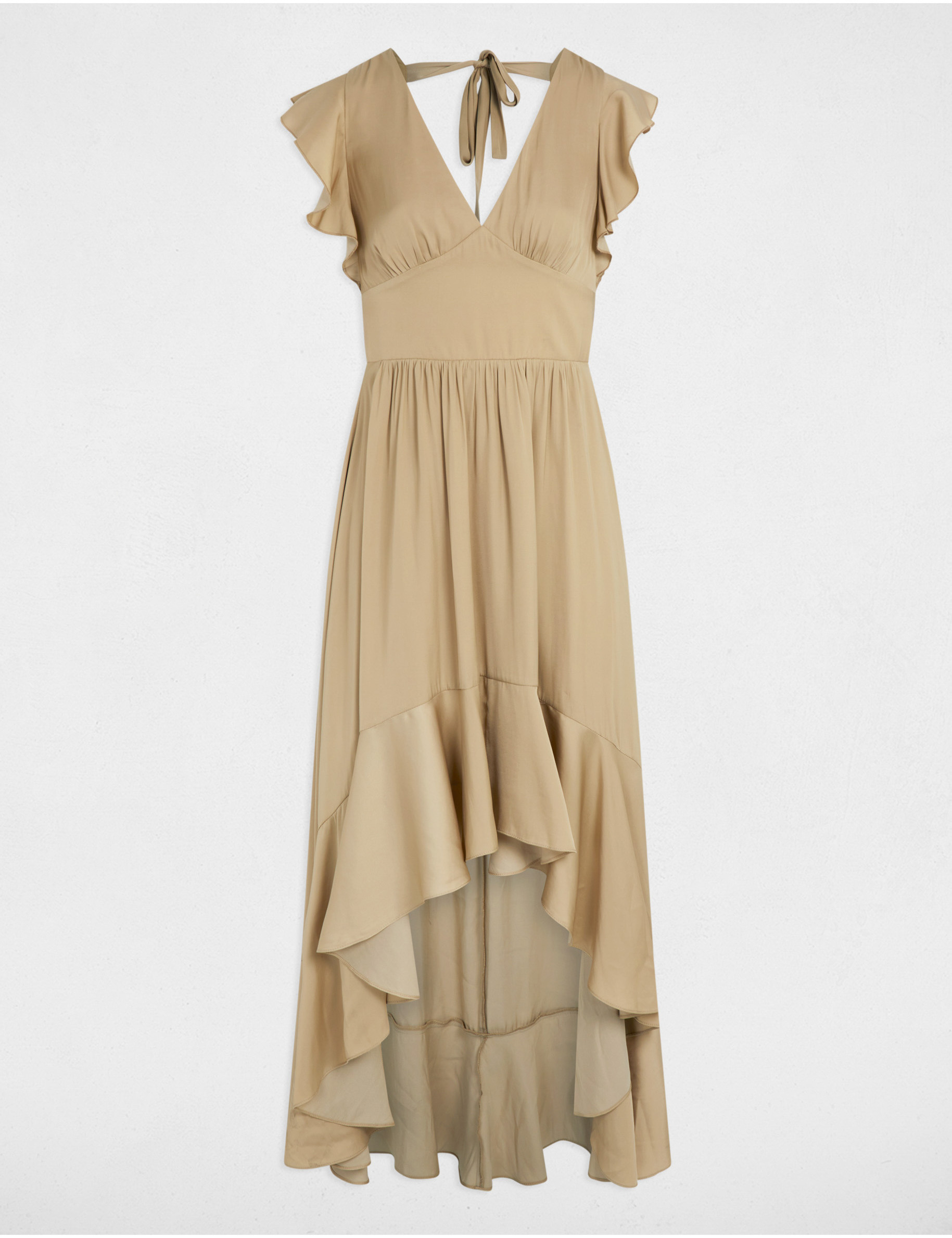 satin maxi straight dress beige women Satin maxi straight dress beige women