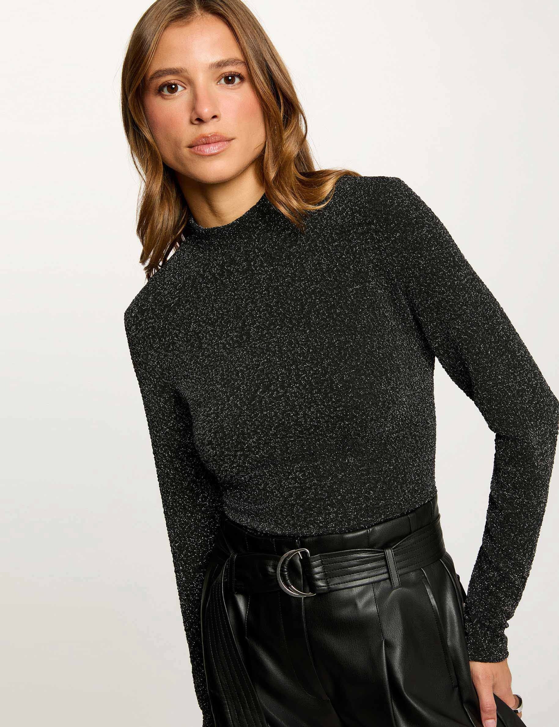 Cropped high neck t-shirt silver color women