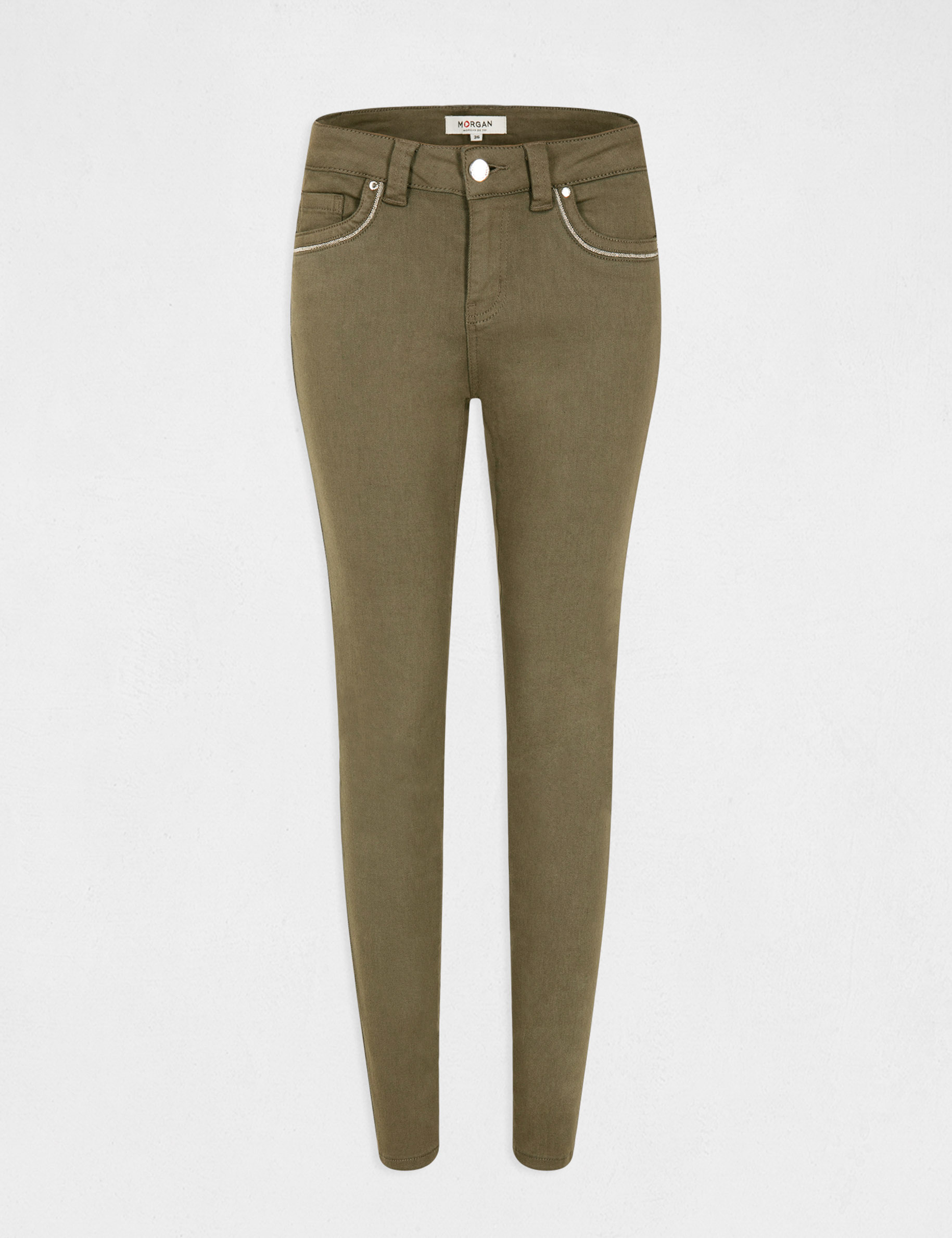 Slim trousers with jewelled details khaki green ladies