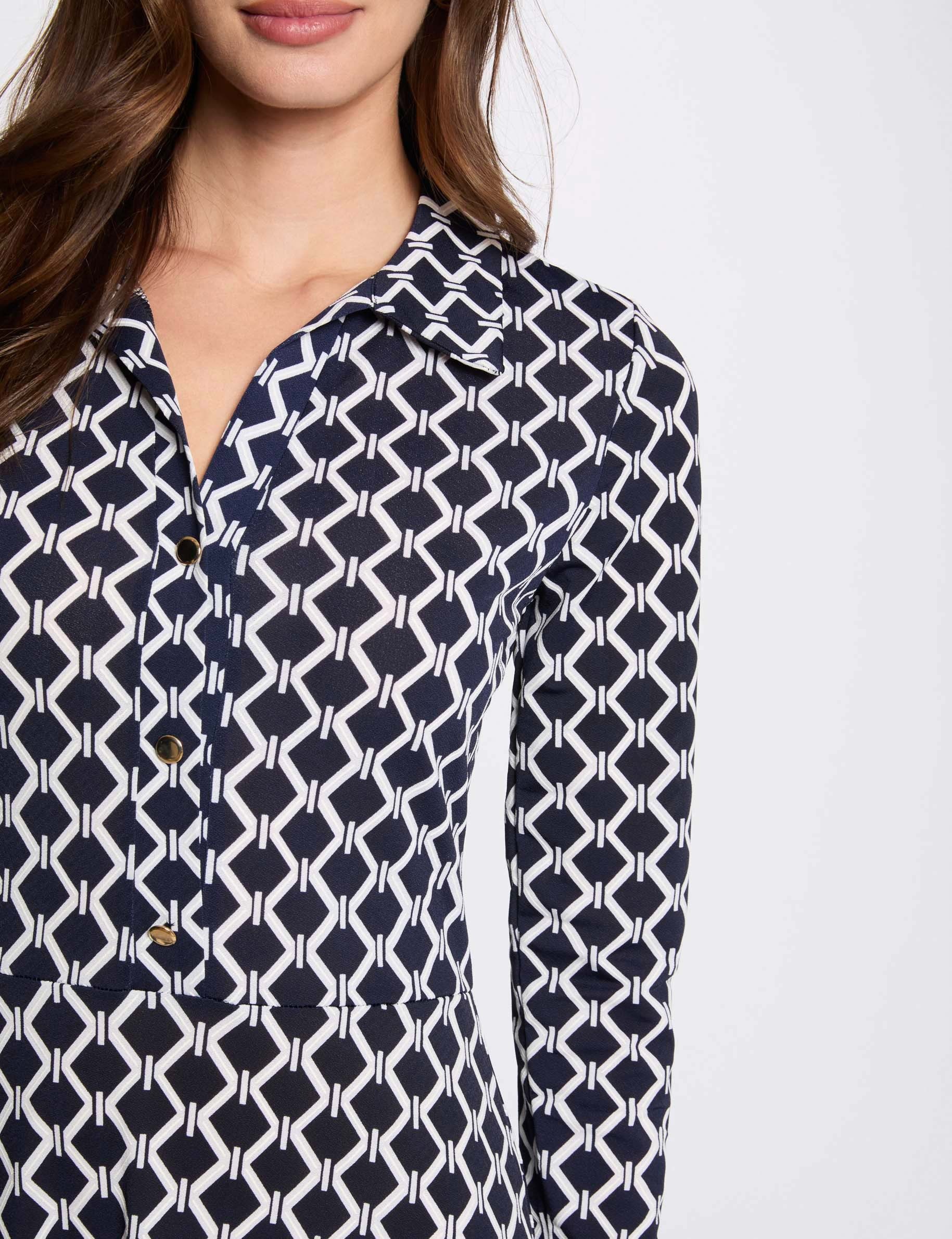 robe midi droite imprimee bleu marine femme Robe midi droite imprimée bleu marine femme