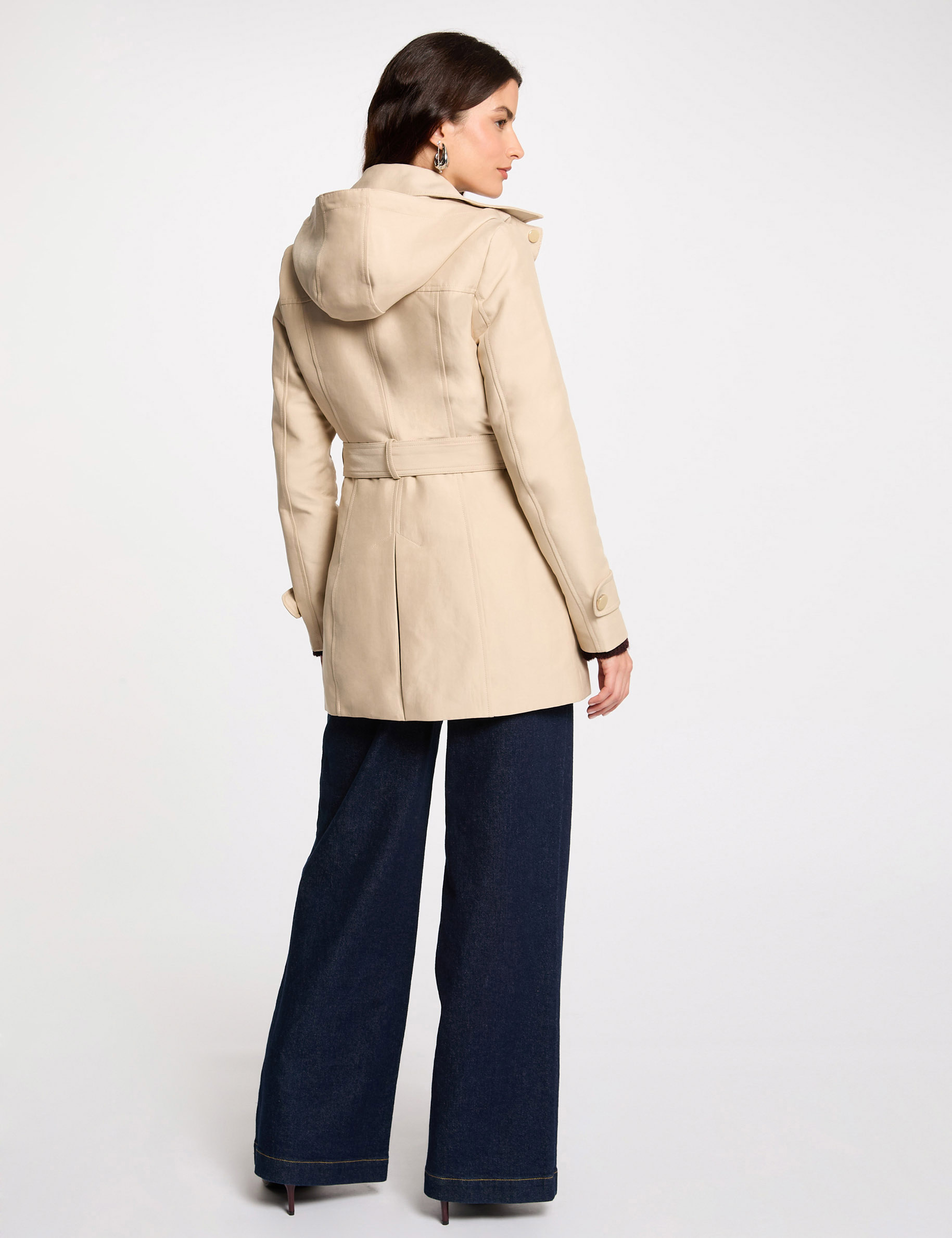 waisted belted trenchcoat with hood sand women Waisted belted trenchcoat with hood sand women