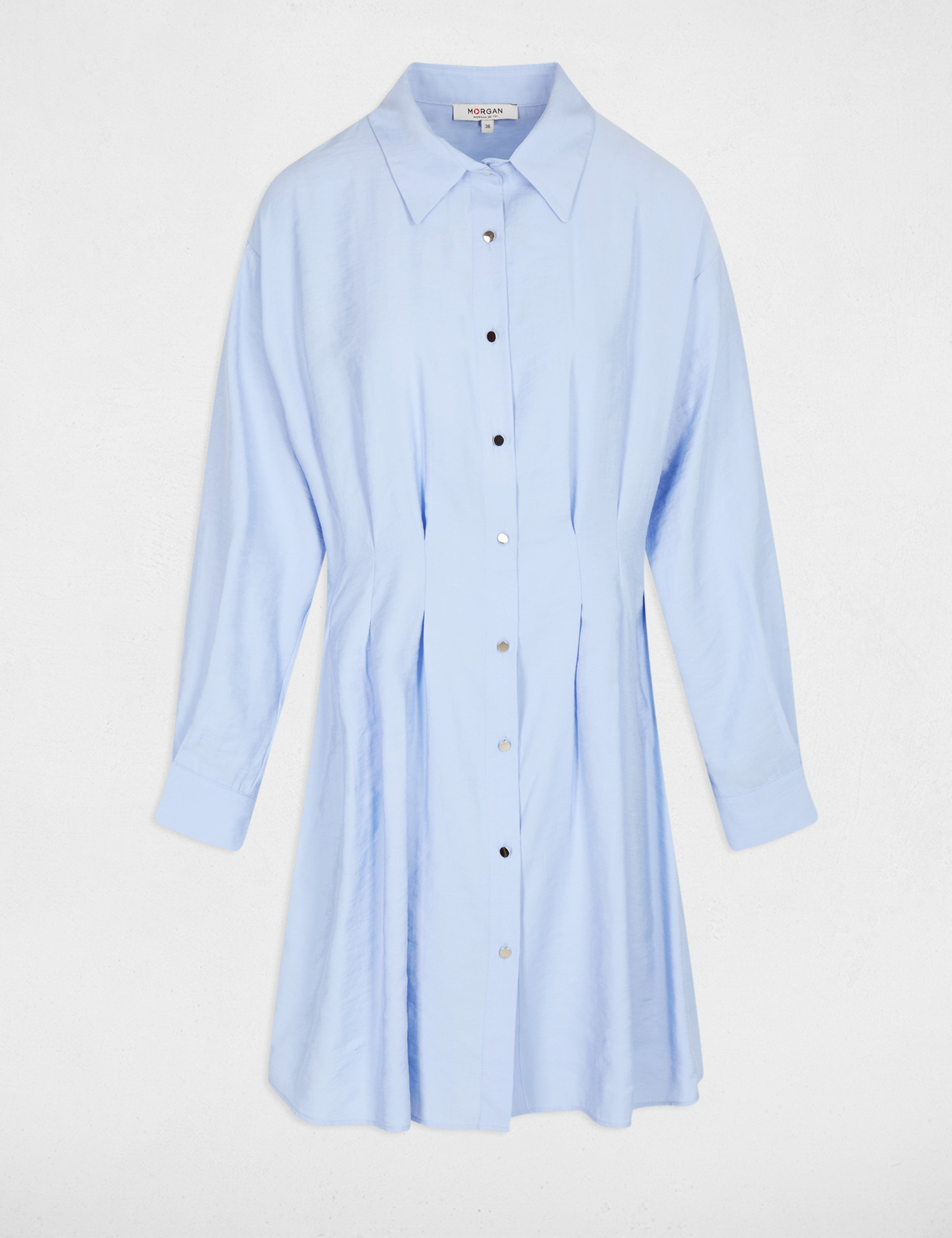 Pleated waist shirt dress sky blue women