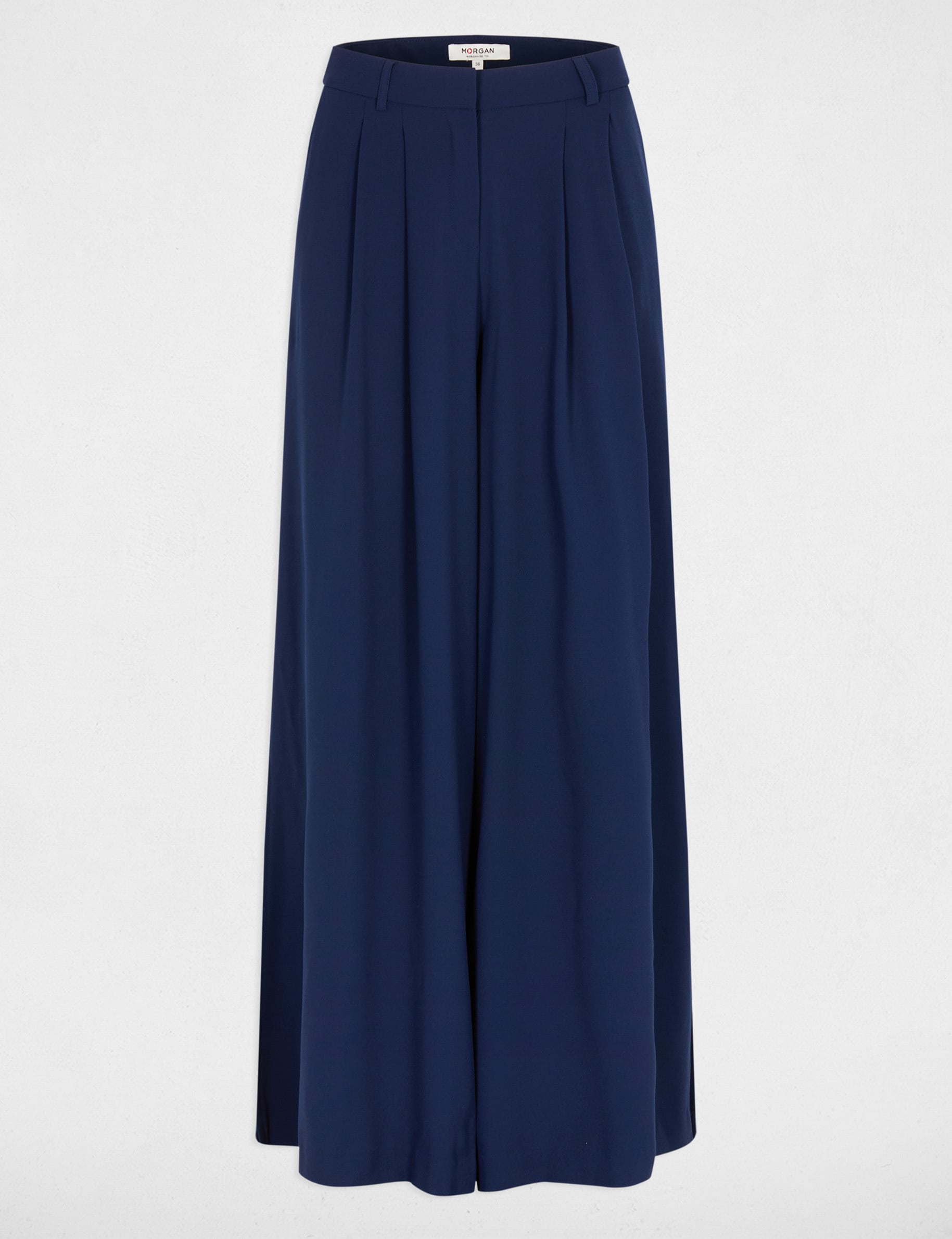 Flowy wide-leg trousers navy blue women