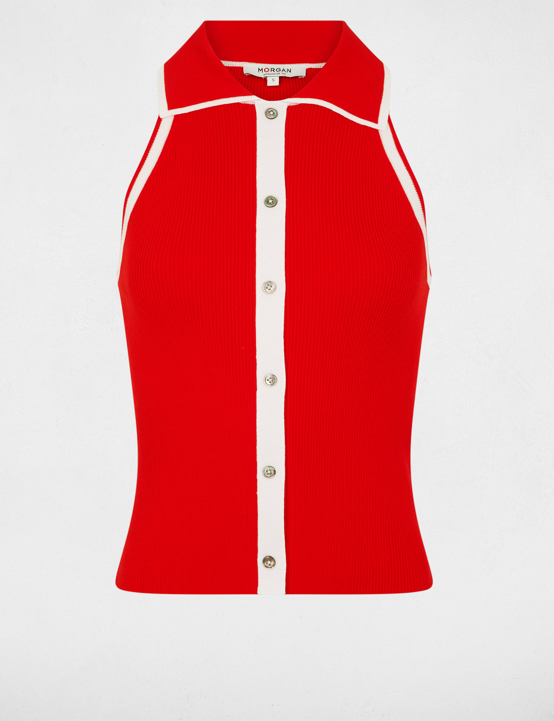 Fitted sweater with turned-down collar bright red women