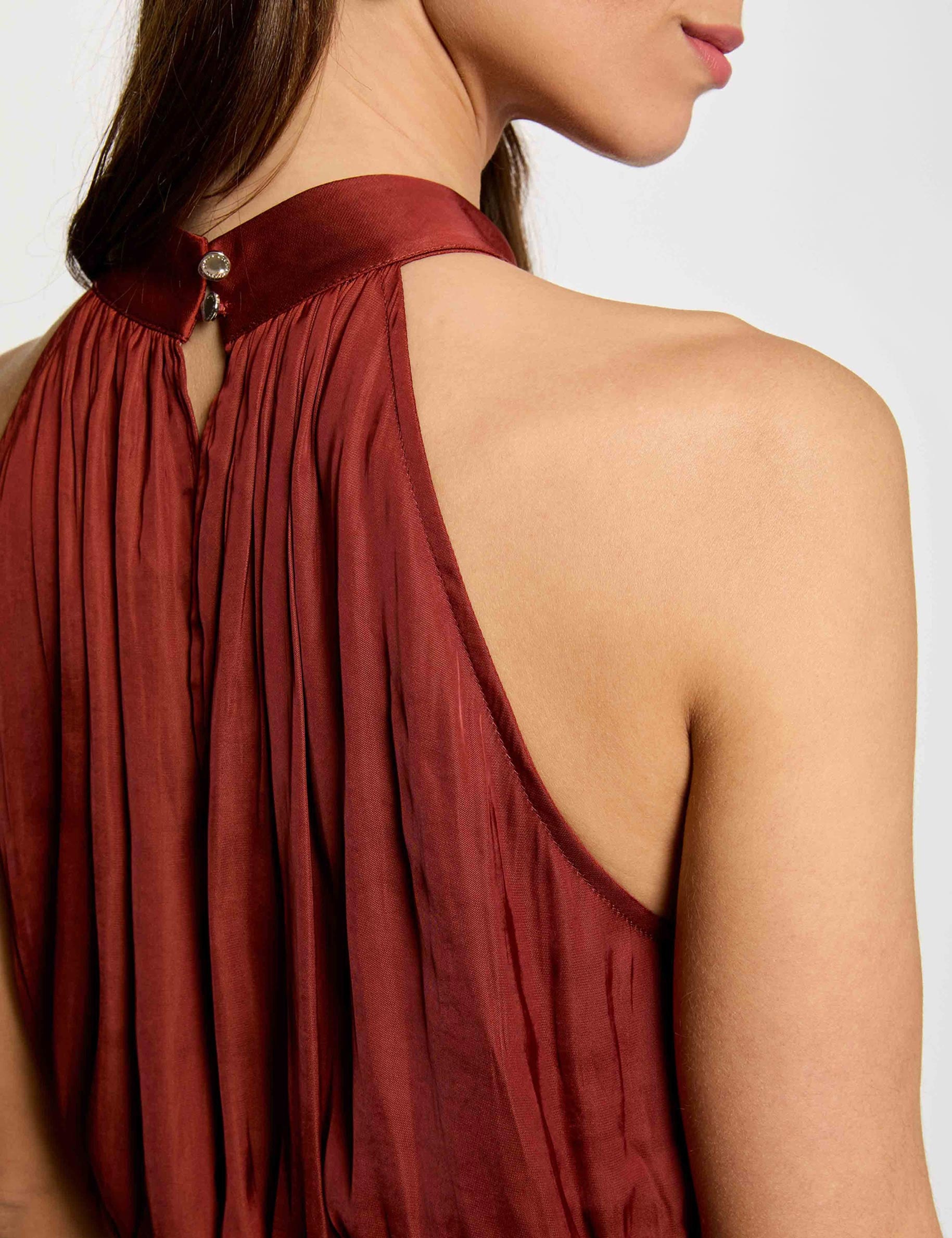 Maxi loose A-line dress cognac brown women