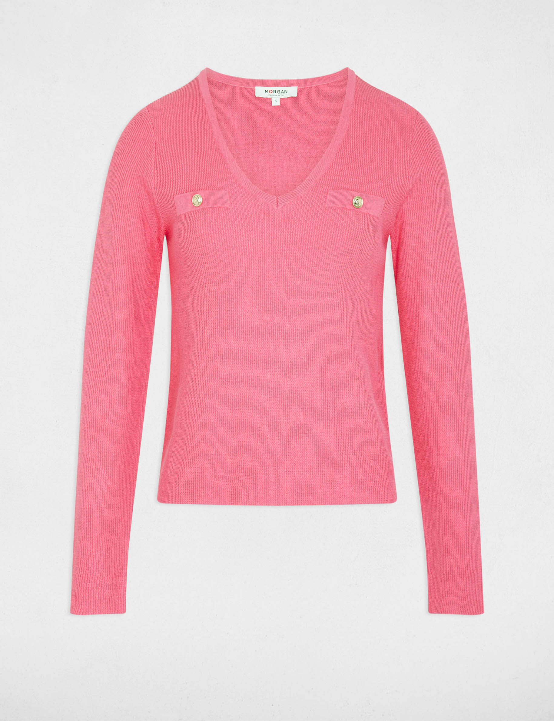 pull ajuste col v rose fushia femme Pull ajusté col v rose fushia femme