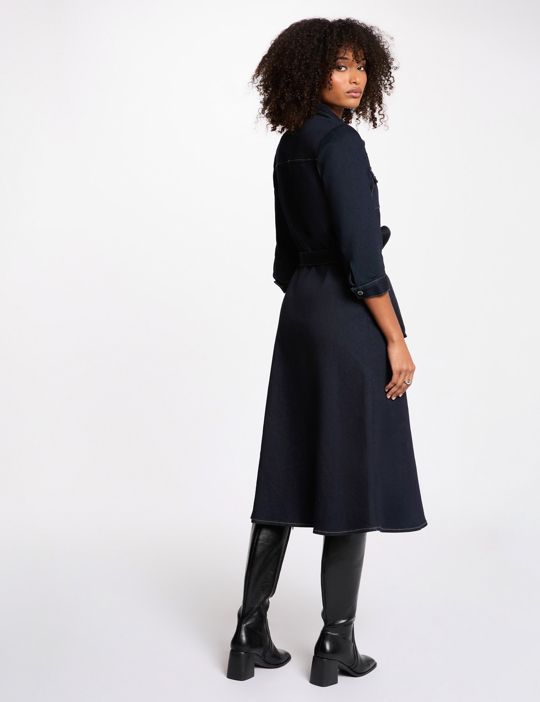 34 buttoned dress raw denim women 3/4 buttoned dress raw denim women