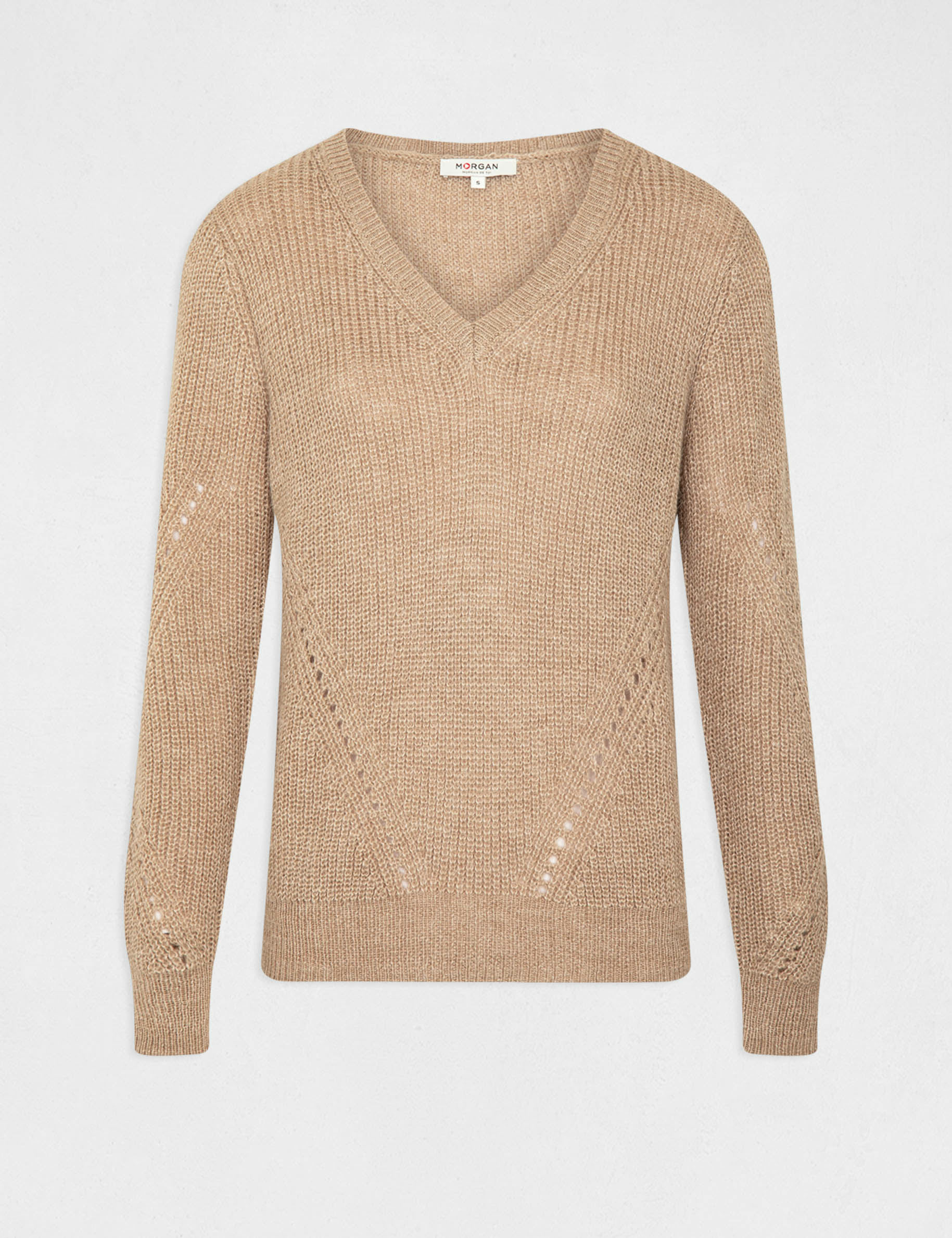 Long-sleeved jumper with V-neck taupe ladies' Long-sleeved jumper with V-neck taupe ladies'