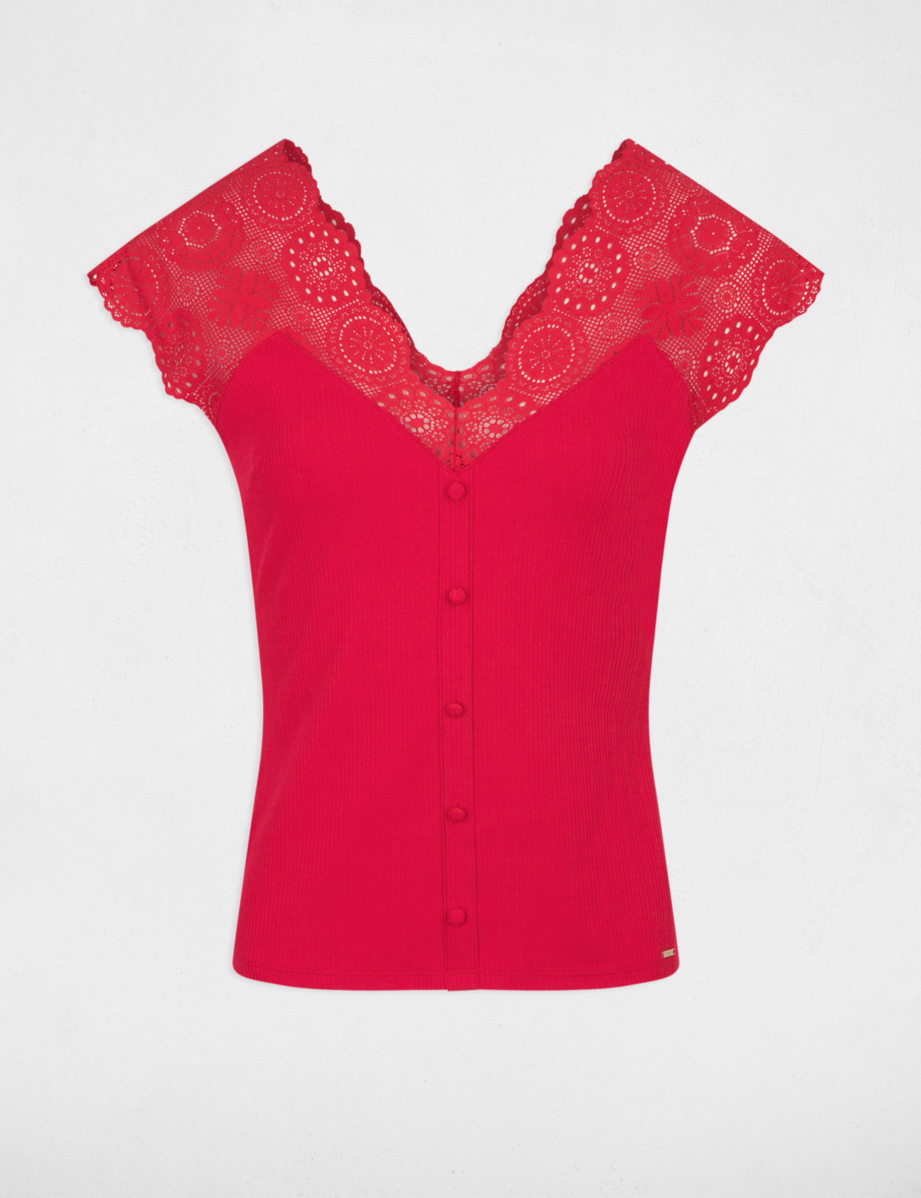 short sleeved ribbed t shirt raspberry women Short-sleeved ribbed t-shirt raspberry women