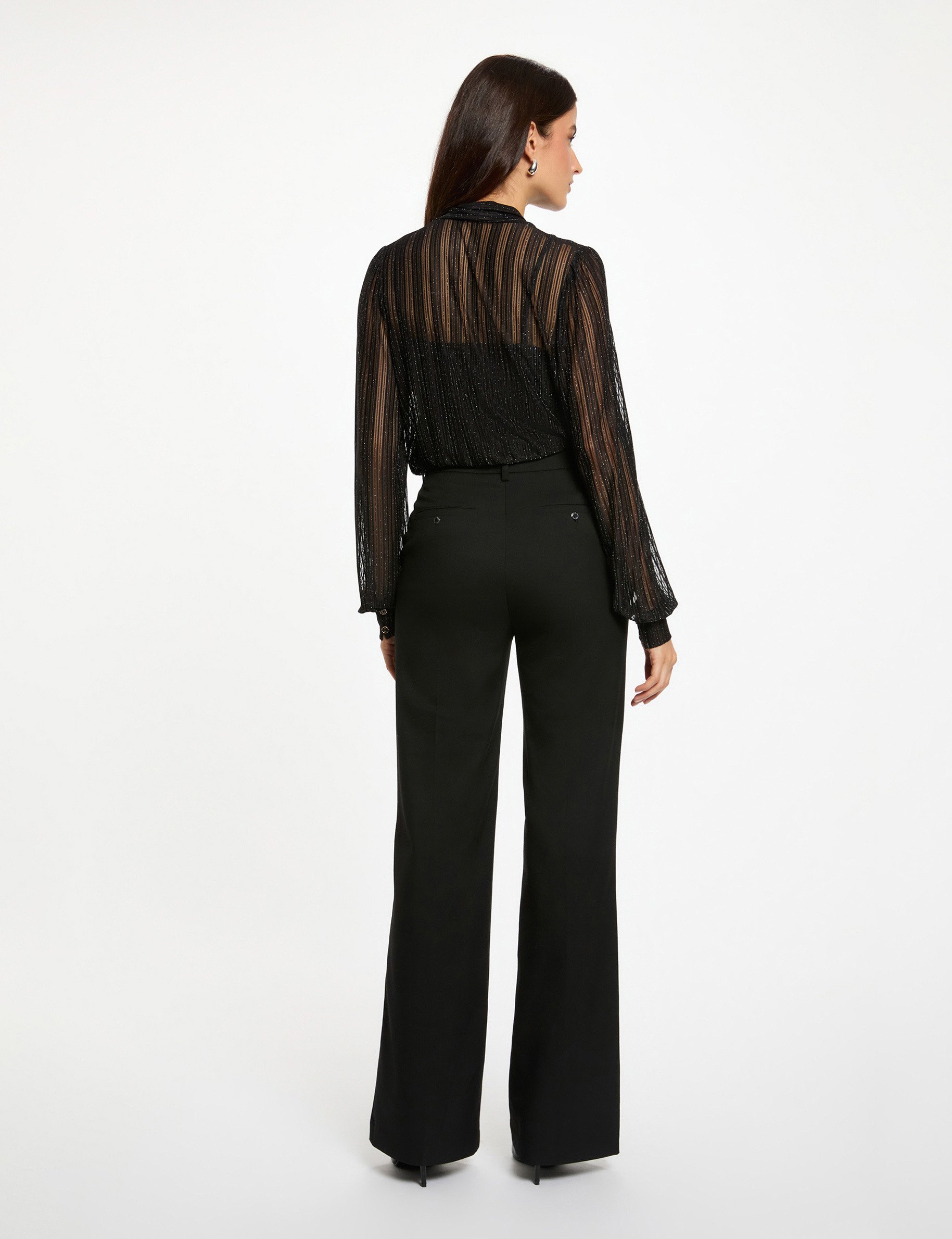 T-shirt court col lavallière noir femme