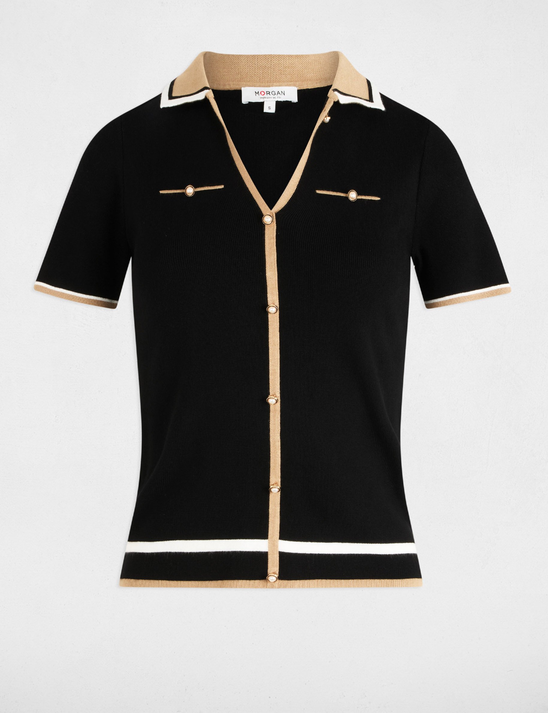 pull col polo manches courtes noir femme Pull col polo manches courtes noir femme