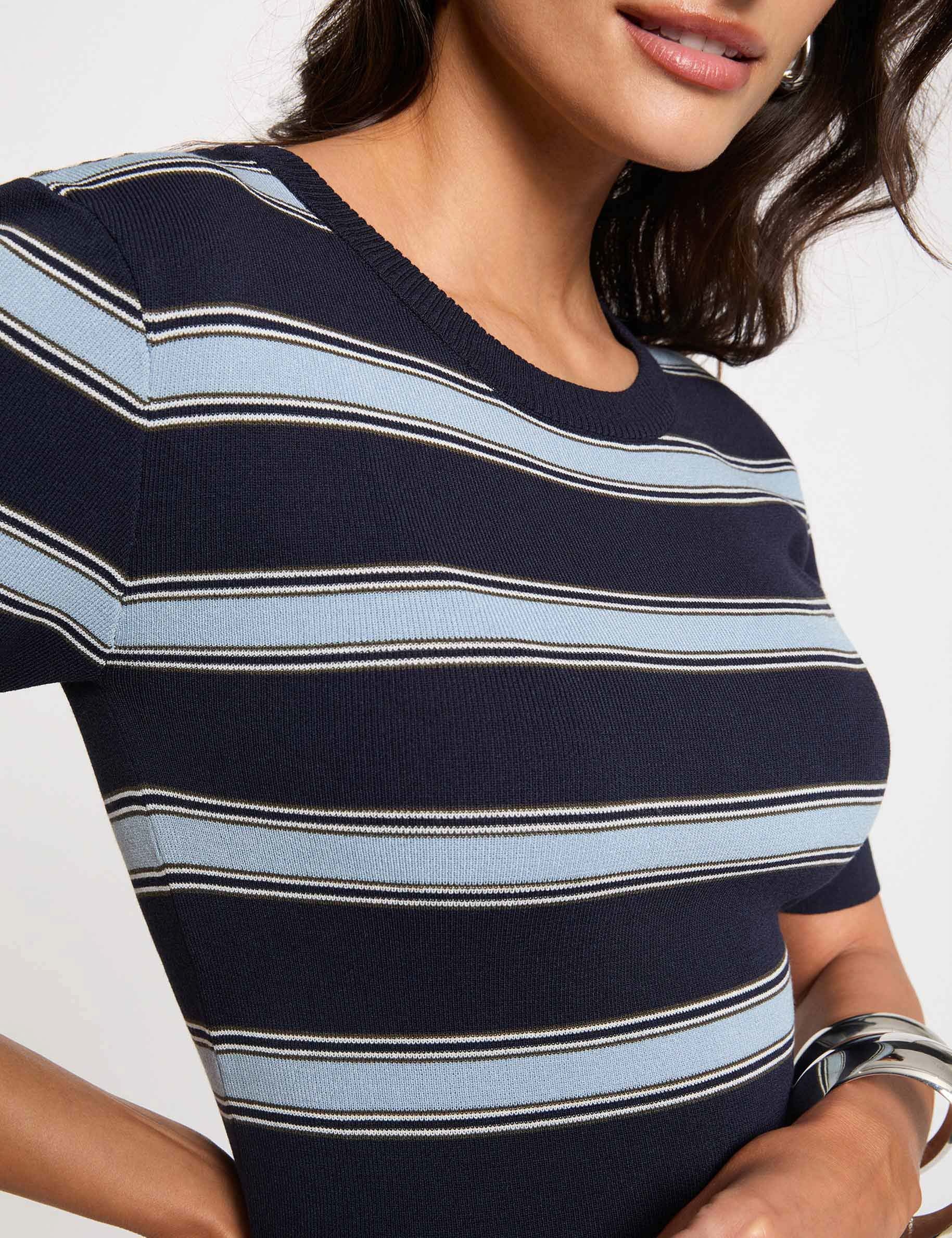 Fitted short-sleeve sweater navy blue women