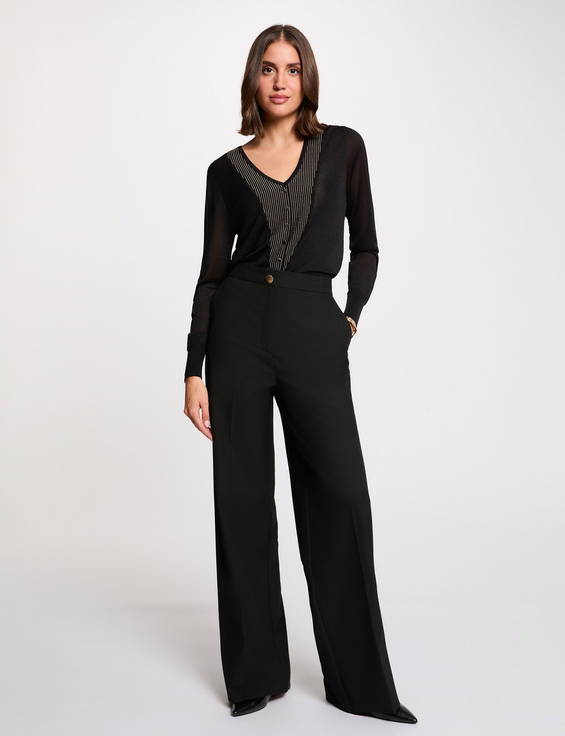 Metallic V-neck sweater black women